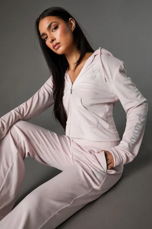 Playboy Rhinestone Velour Zip-Up Hoodie sold by Charlotte Russe