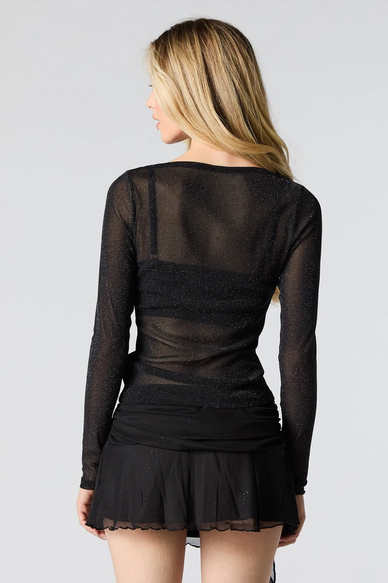 Mesh Sparkle Long Sleeve Top sold by Charlotte Russe product image thumbnail 5