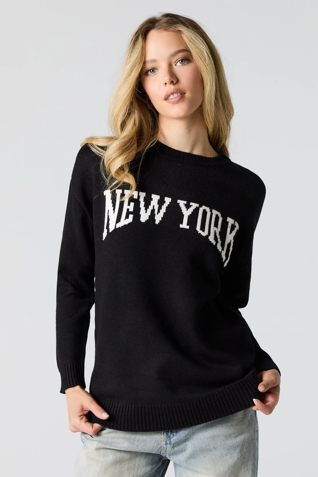 City Jacquard Knit Crewneck Sweater sold by Charlotte Russe product image thumbnail 4