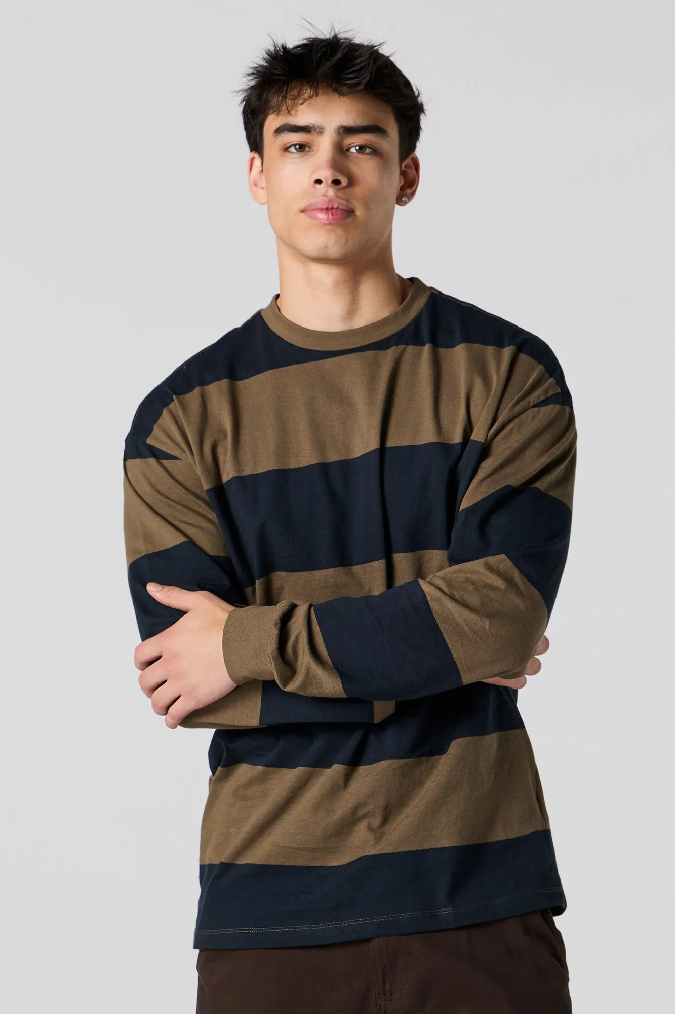 Striped Relaxed Long Sleeve Top sold by Charlotte Russe