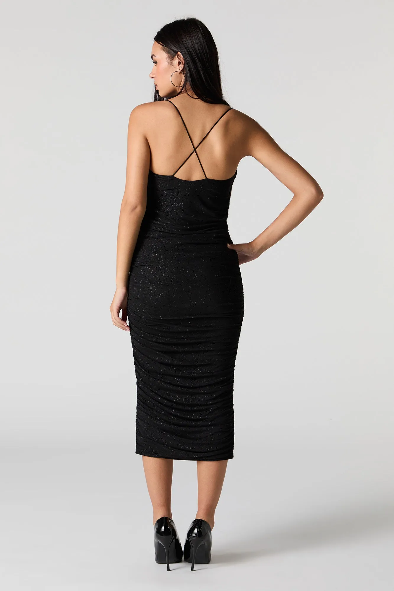Sparkle Ruched Cowl Neck Midi Dress sold by Charlotte Russe product image thumbnail 3