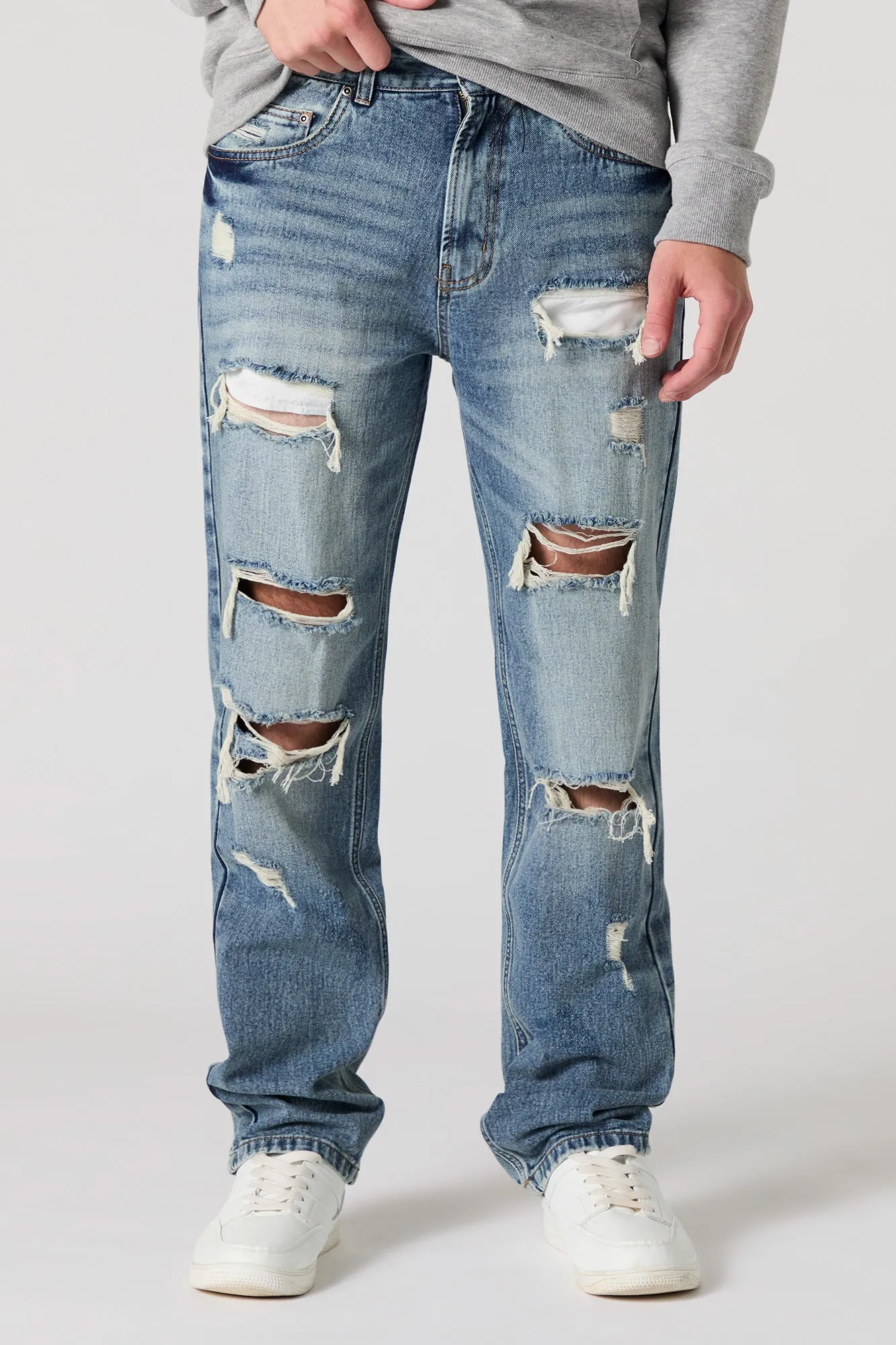 Heavy Distressed Straight Leg Jean sold by Charlotte Russe