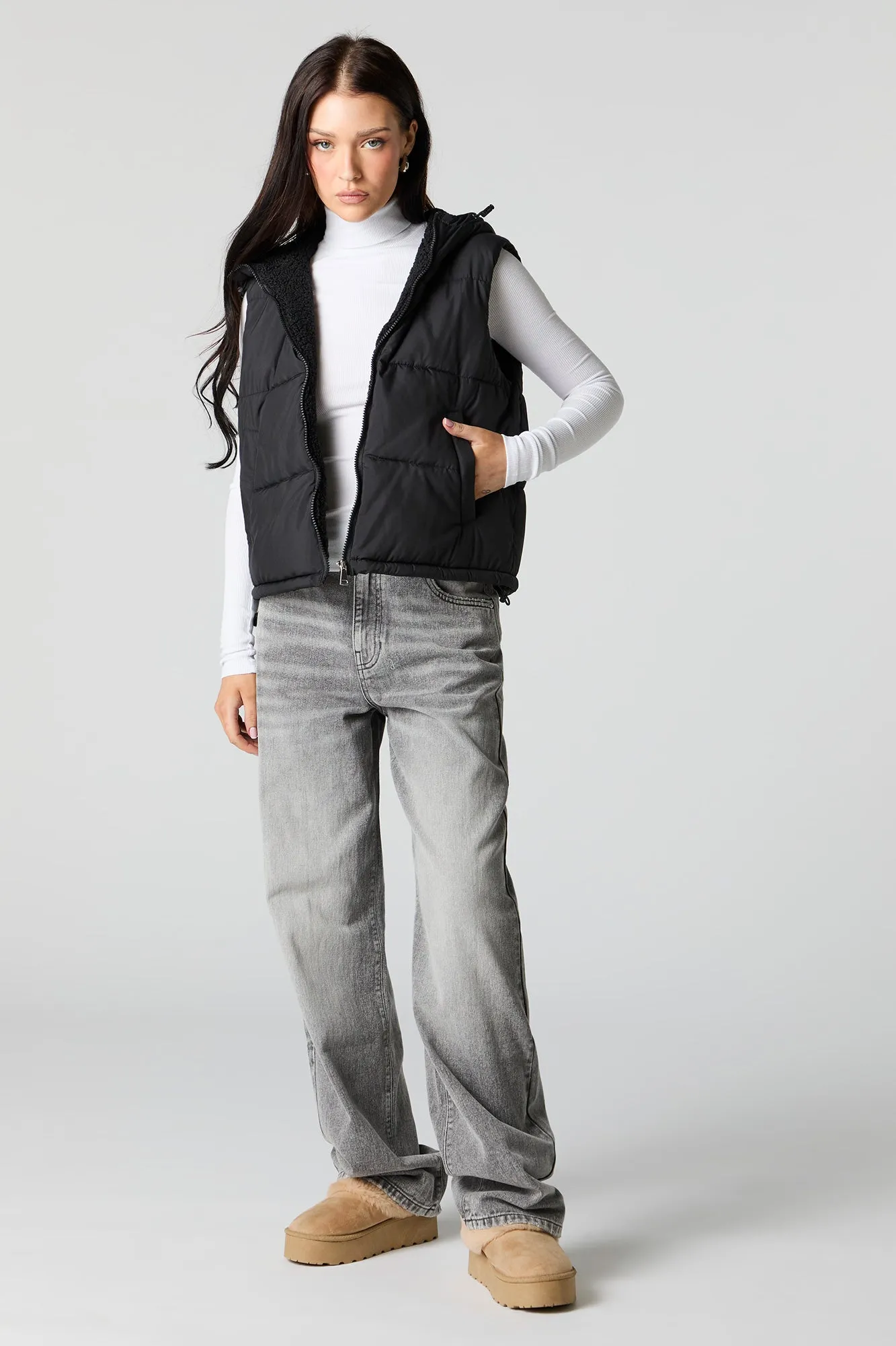 Sherpa Lined Puffer Vest sold by Charlotte Russe product image thumbnail 4