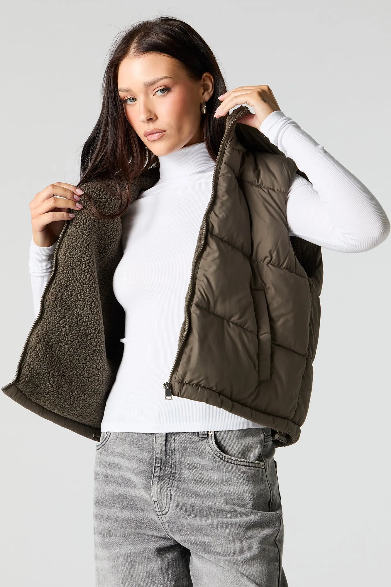 Sherpa Lined Puffer Vest sold by Charlotte Russe