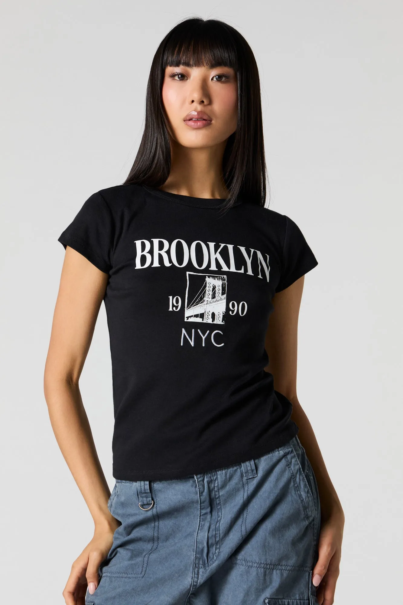 Embroidered Fitted T-Shirt sold by Charlotte Russe product image thumbnail 5