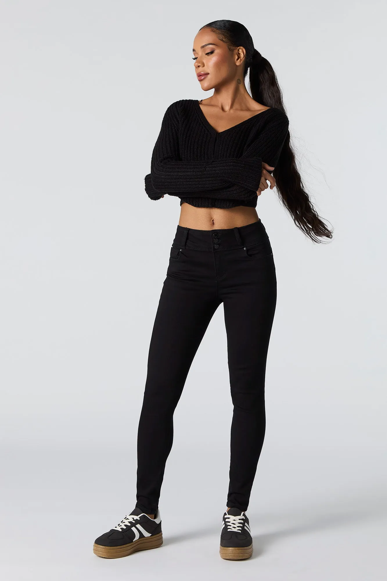 High Rise Triple Button Skinny Jean sold by Charlotte Russe product image thumbnail 4