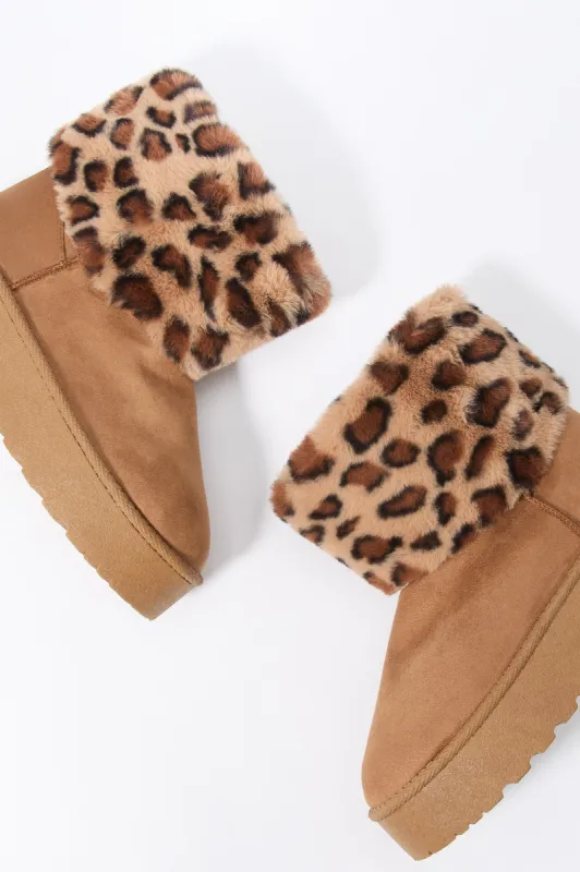Faux Fur Collared Platform Booties sold by Charlotte Russe