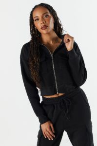 Fleece Cargo Pocket Zip-Up Hoodie sold by Charlotte Russe