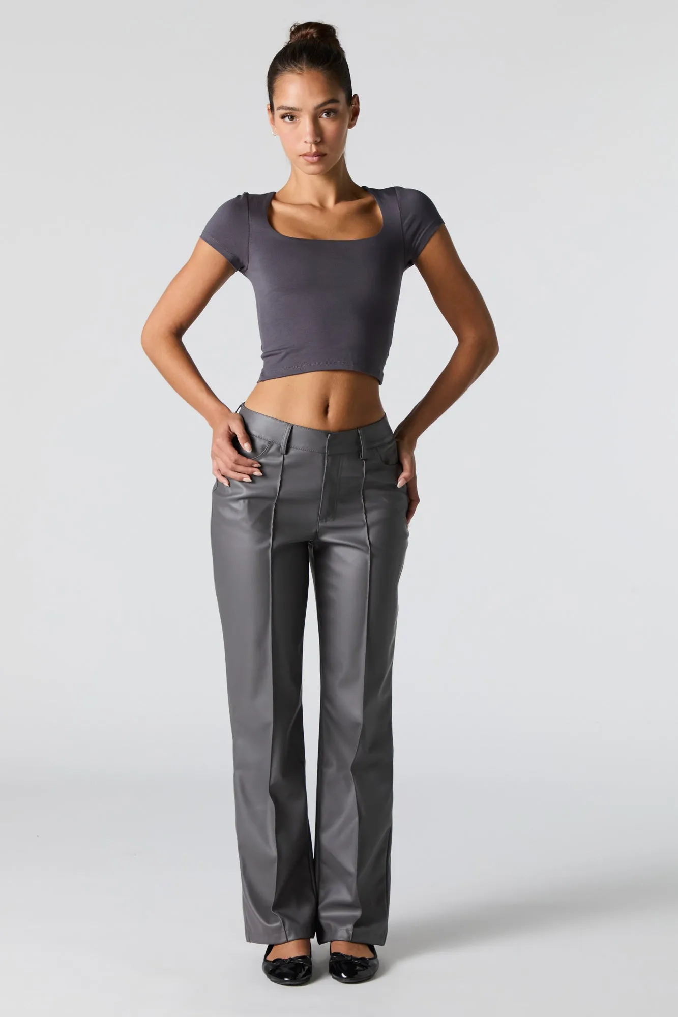 Faux Leather Exposed Seam Straight Leg Pant sold by Charlotte Russe