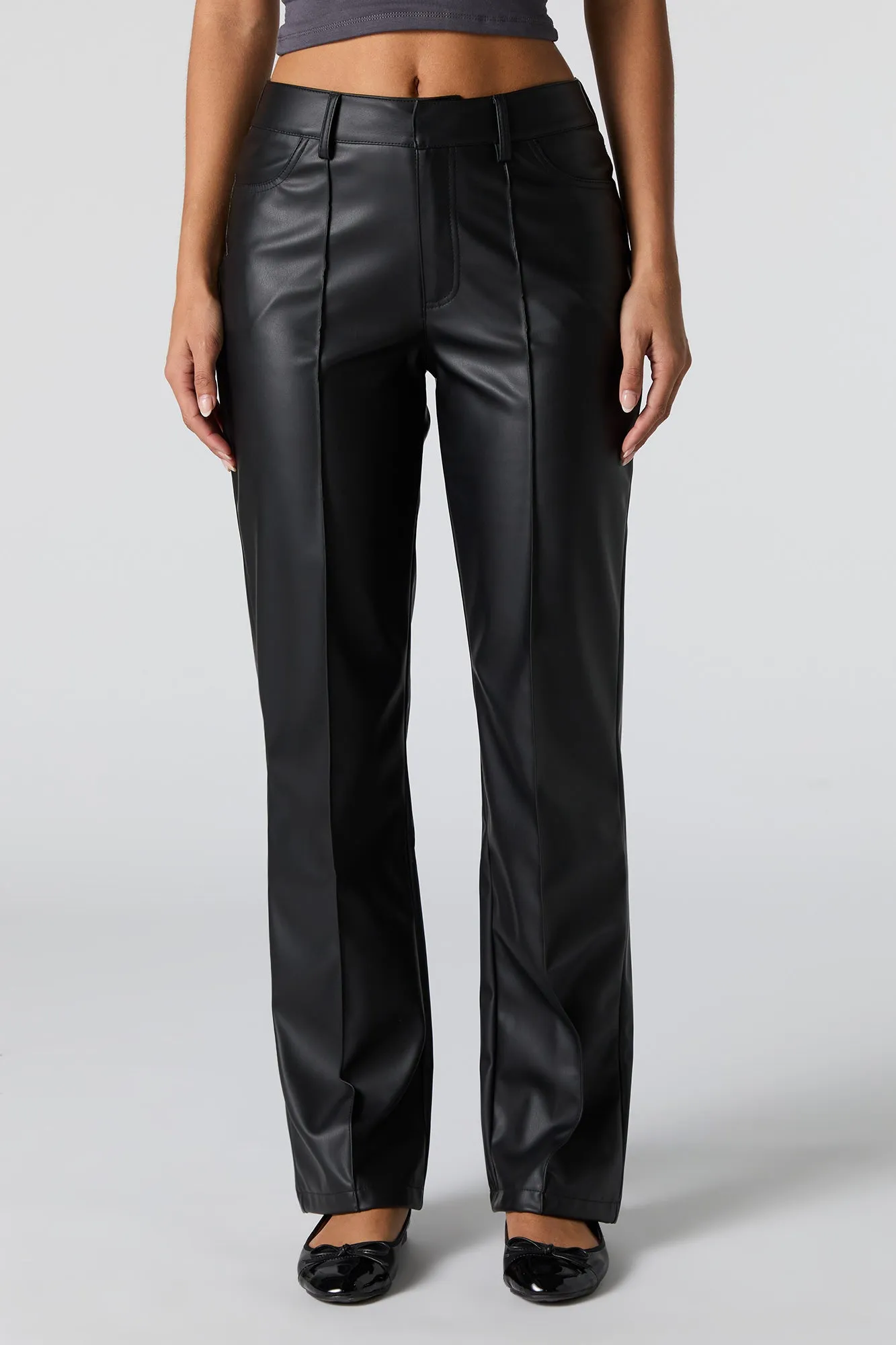 Faux Leather Exposed Seam Straight Leg Pant sold by Charlotte Russe product image thumbnail 5