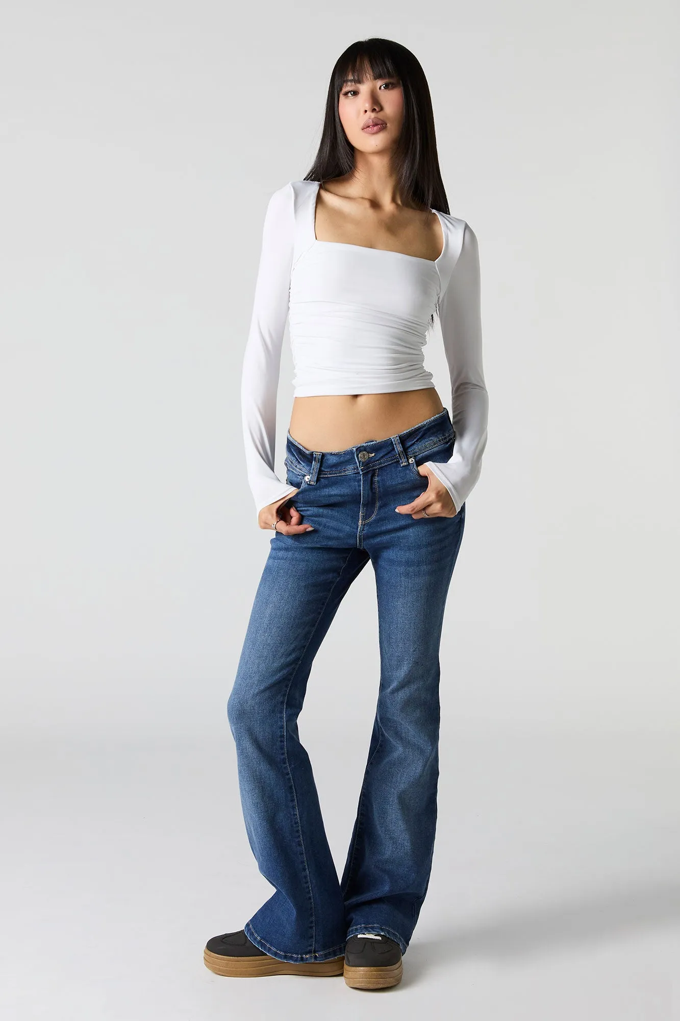 Dark Wash Low Rise Flare Jean sold by Charlotte Russe