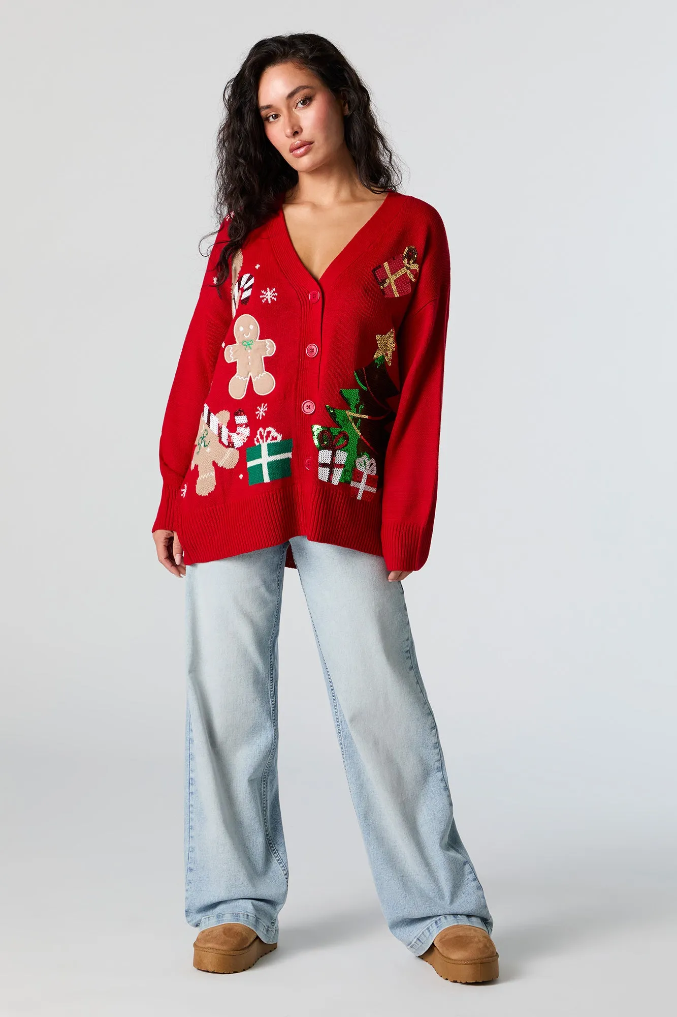 Sequin Jacquard Knit Christmas Cardigan sold by Charlotte Russe product image thumbnail 3