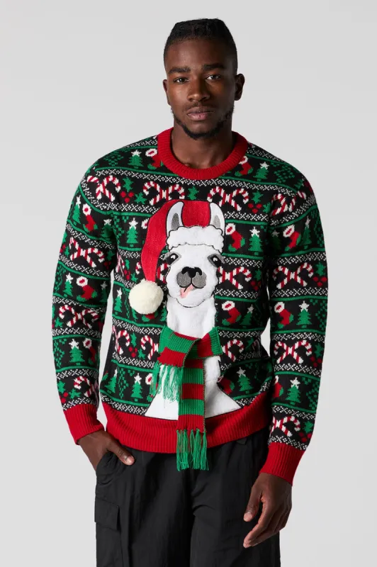 Fuzzy 3D Llama Ugly Christmas Sweater sold by Charlotte Russe