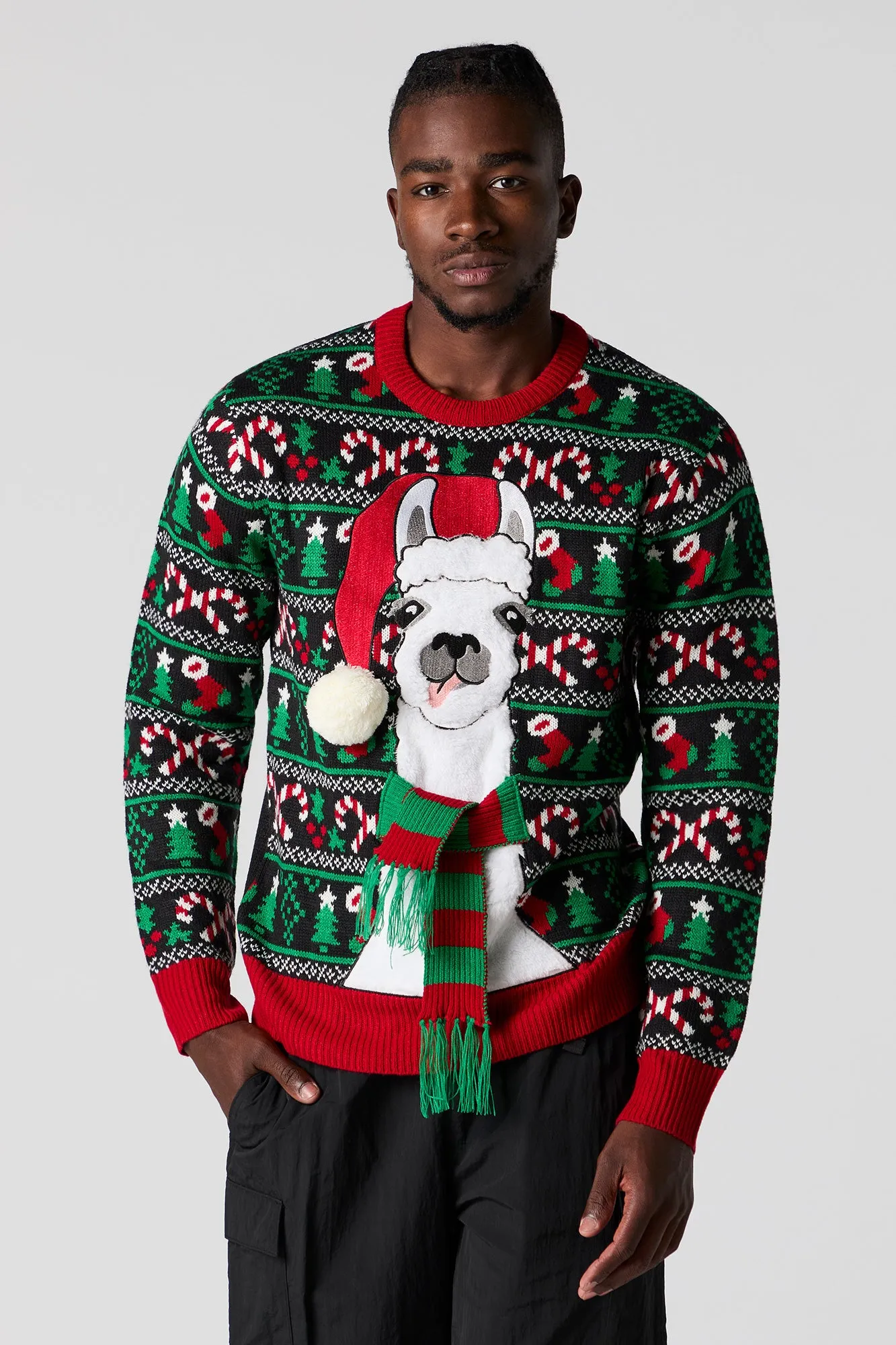 Fuzzy 3D Llama Ugly Christmas Sweater sold by Charlotte Russe