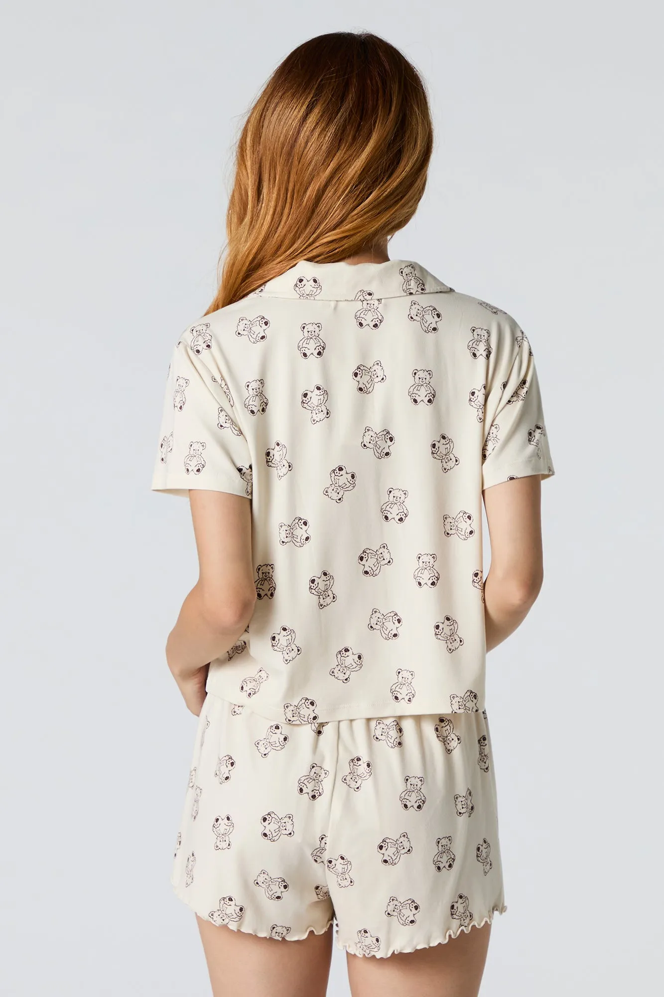 Printed Button-Up Top & Short 2 Piece Pajama Set sold by Charlotte Russe product image thumbnail 2