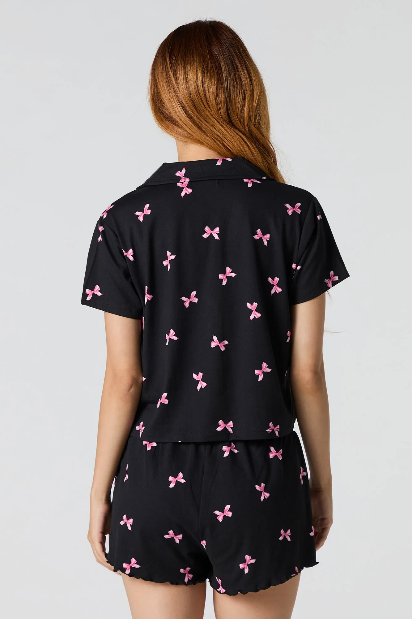 Printed Button-Up Top & Short 2 Piece Pajama Set sold by Charlotte Russe product image thumbnail 5