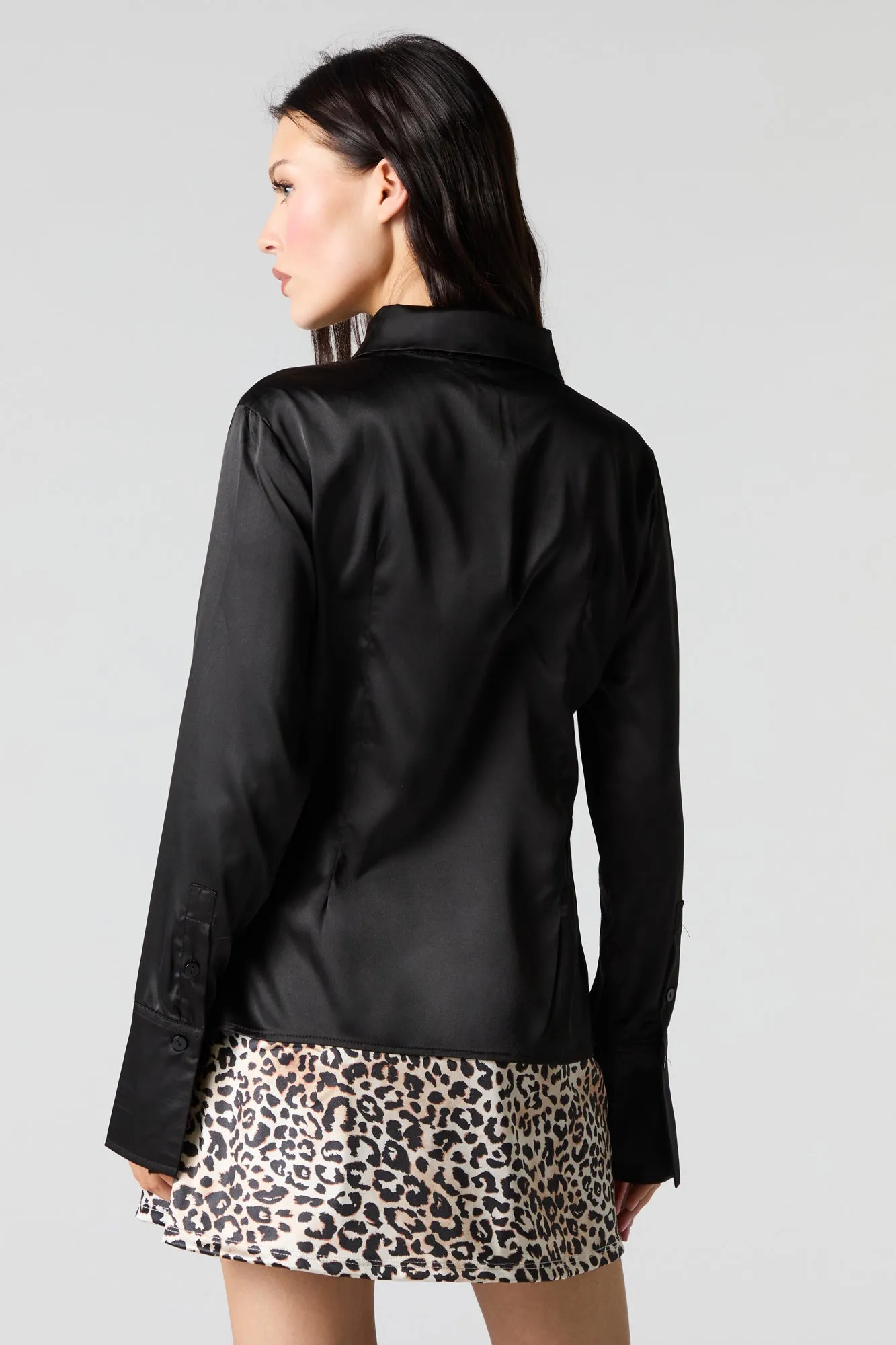 Satin Button-Up Collared Shirt sold by Charlotte Russe product image thumbnail 5