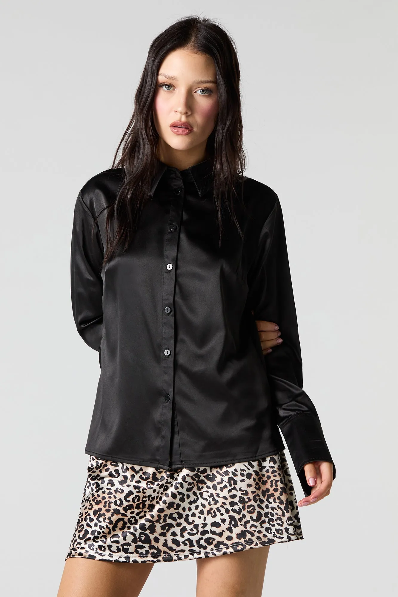 Satin Button-Up Collared Shirt sold by Charlotte Russe product image thumbnail 4