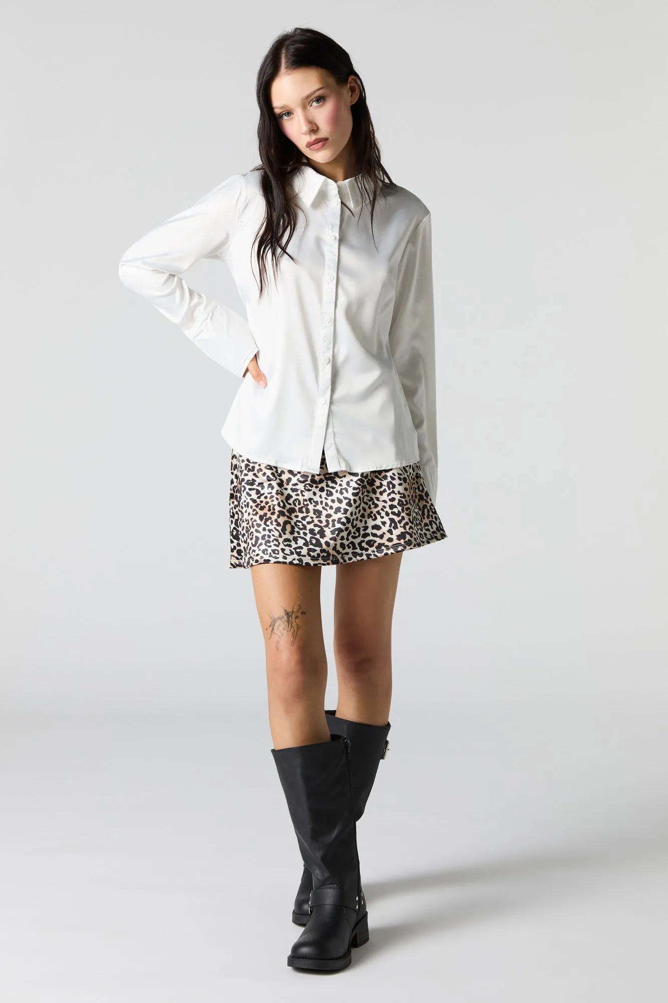 Satin Button-Up Collared Shirt sold by Charlotte Russe product image thumbnail 3