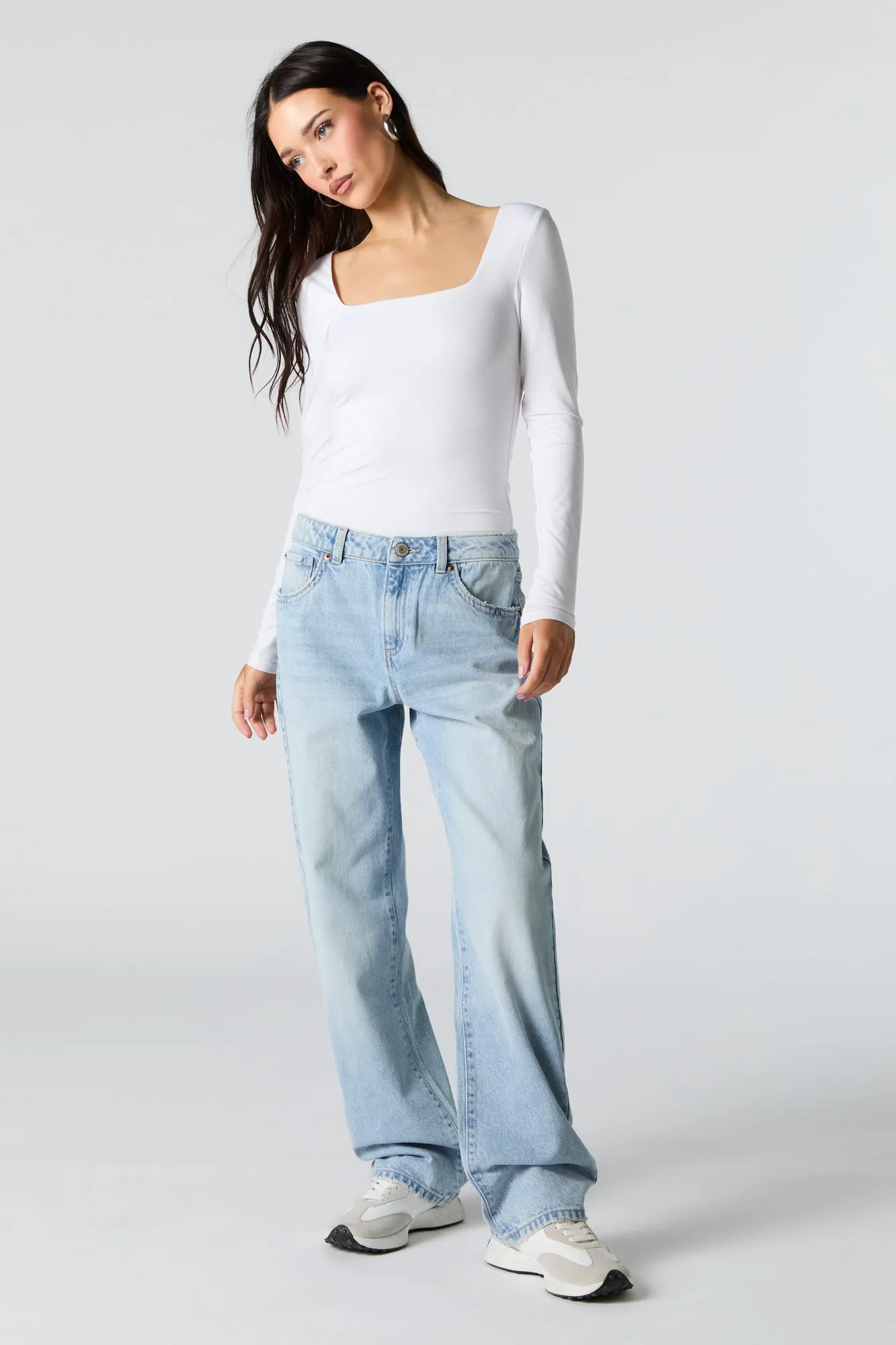 Light Wash Slouchy Straight Leg Jean sold by Charlotte Russe