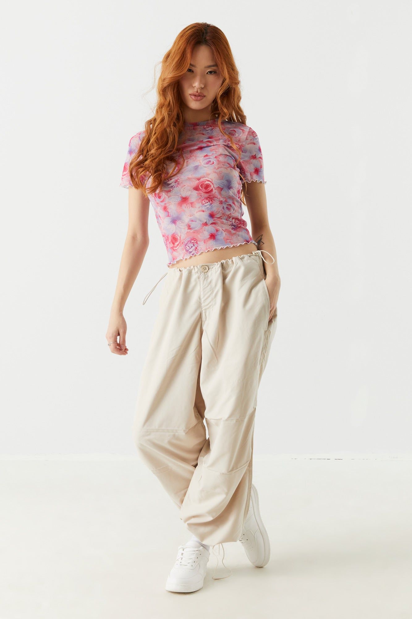 Flower Print Mesh Ruffle T-Shirt sold by Charlotte Russe product image thumbnail 3