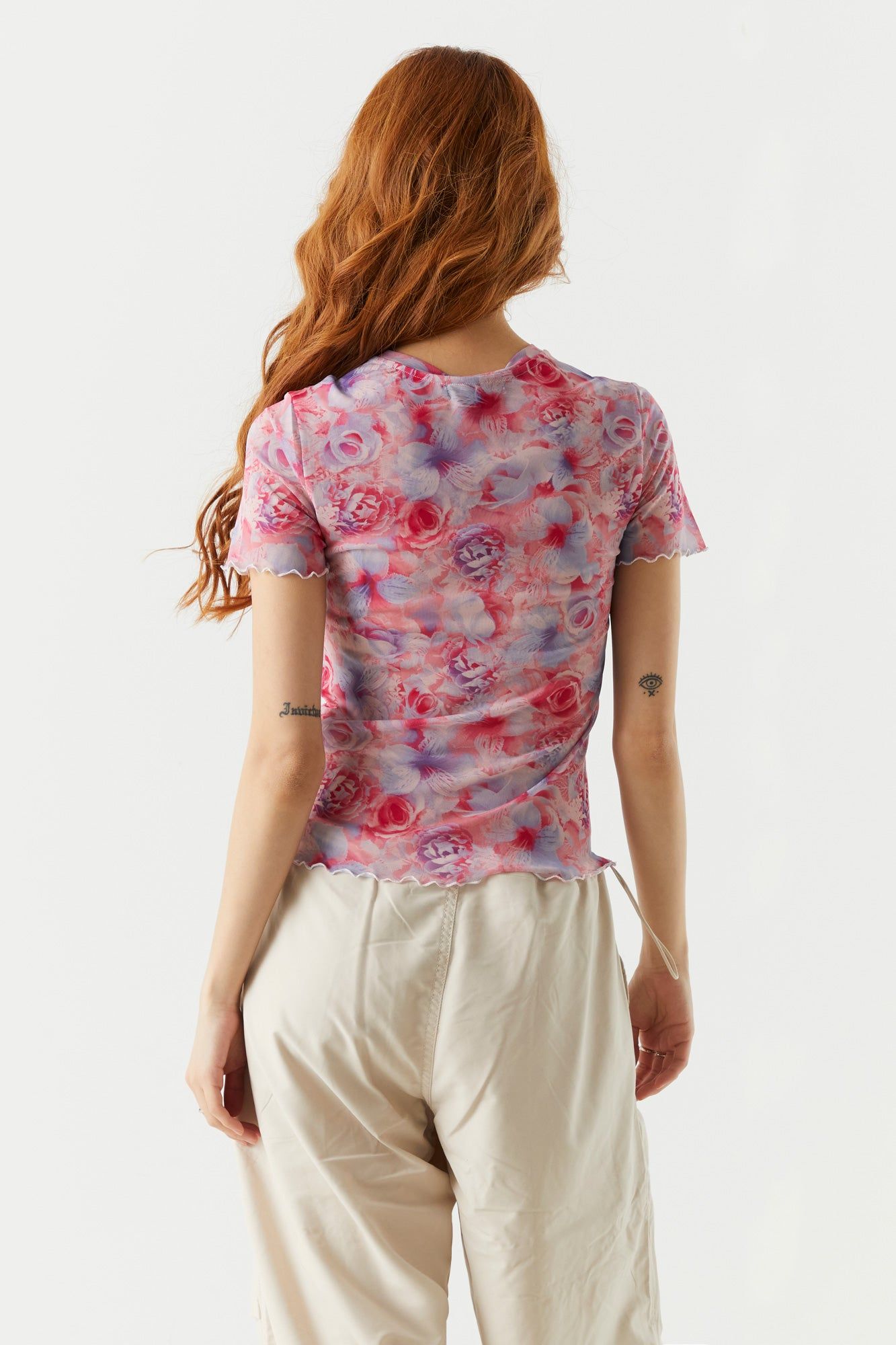 Flower Print Mesh Ruffle T-Shirt sold by Charlotte Russe product image thumbnail 2