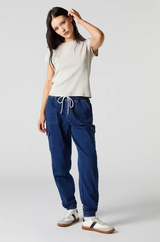 Denim Cargo Drawstring Jogger sold by Charlotte Russe