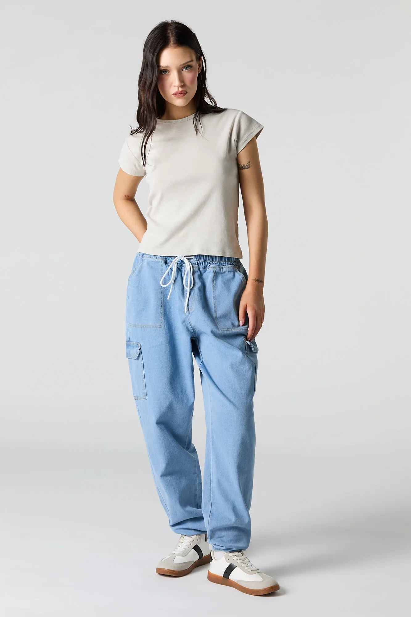 Denim Cargo Drawstring Jogger sold by Charlotte Russe product image thumbnail 4