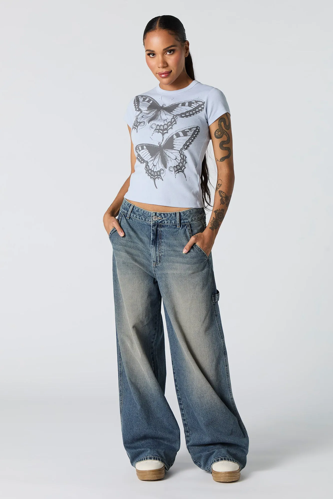Oversized Wide Leg Carpenter Jean sold by Charlotte Russe product image thumbnail 4