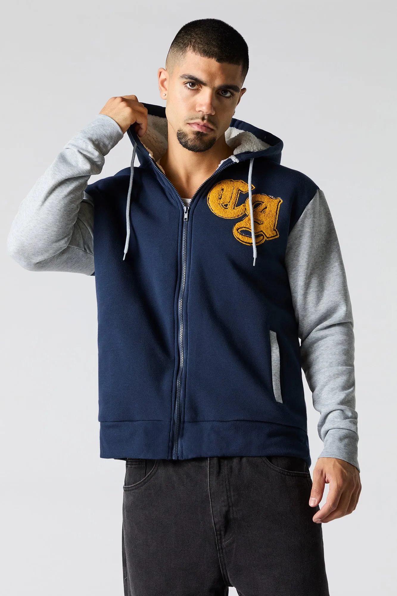 Chenille Embroidered Faux Fur Lined Zip-Up Hoodie sold by Charlotte Russe