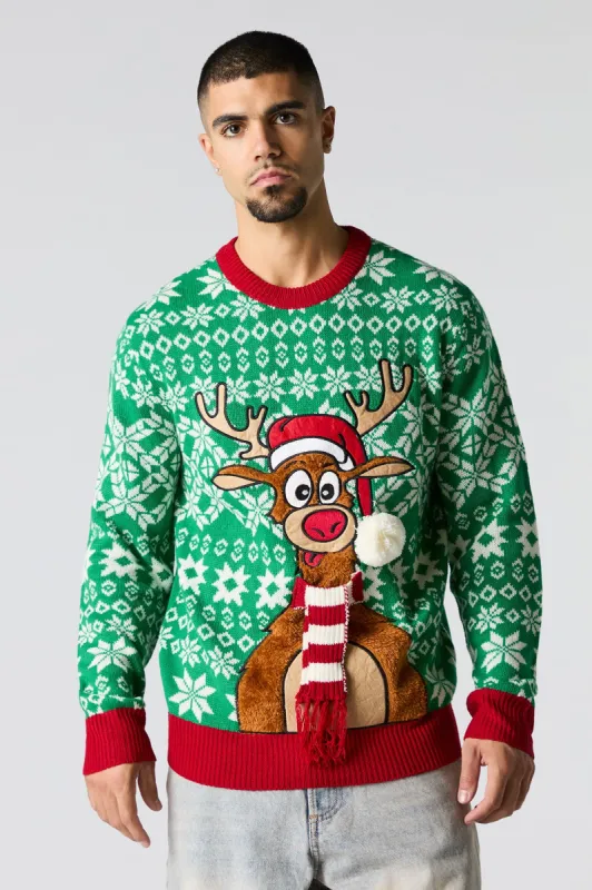 3D Furry Reindeer Ugly Christmas Sweater sold by Charlotte Russe