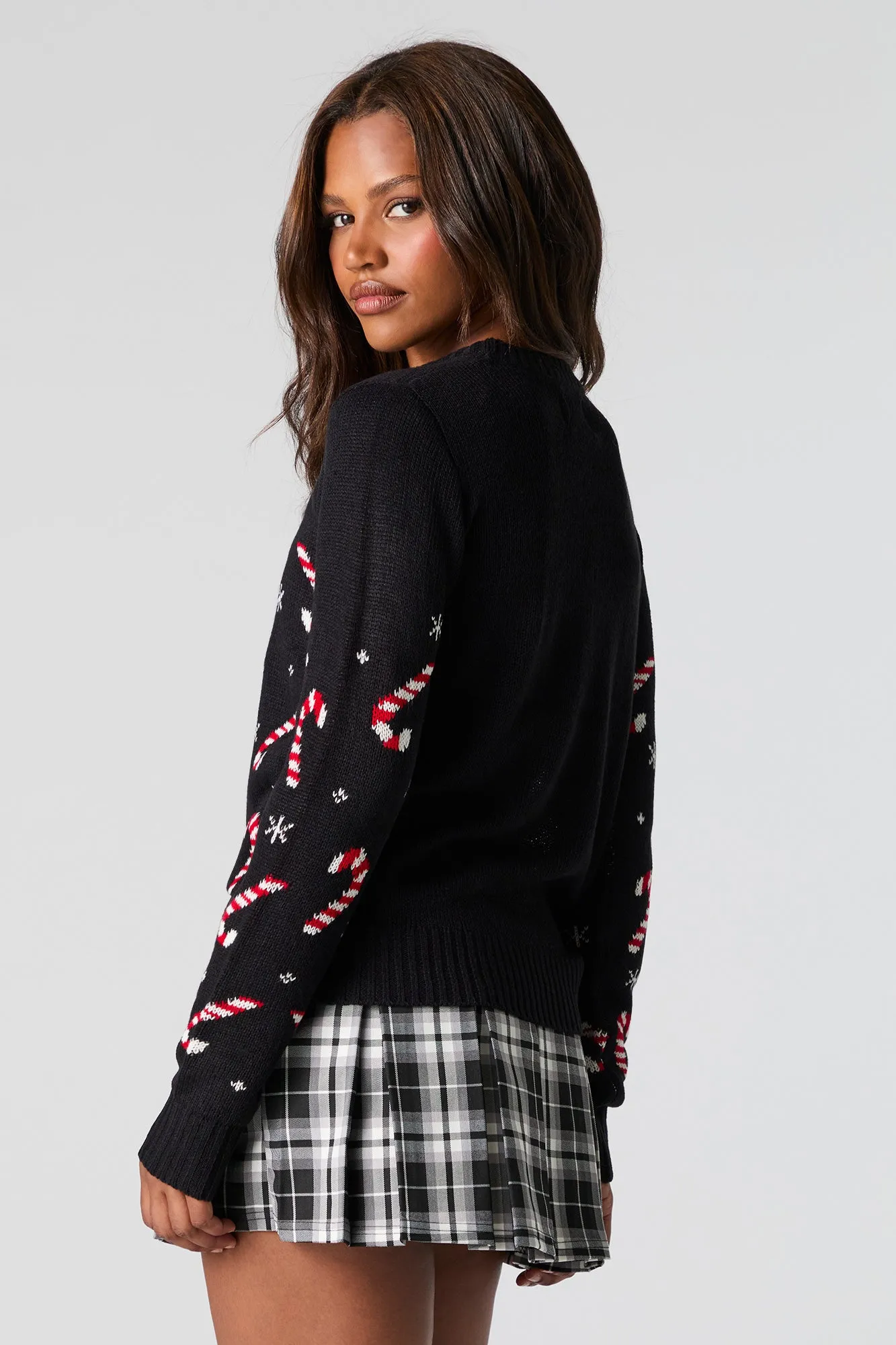 Candy Cane Jacquard Knit Christmas Sweater sold by Charlotte Russe product image thumbnail 2