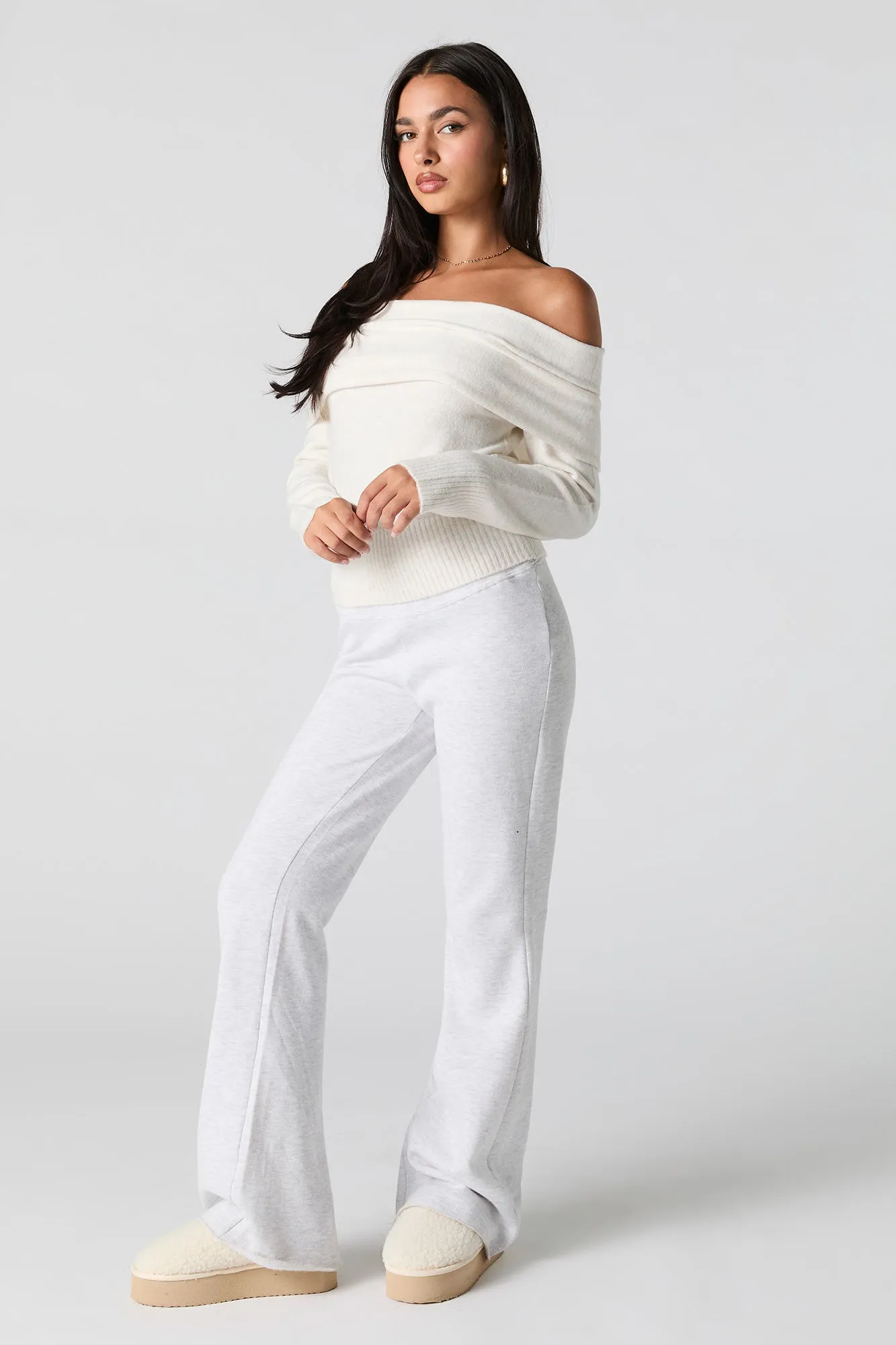 Mossy Knit Foldover Off Shoulder Sweater sold by Charlotte Russe product image thumbnail 3