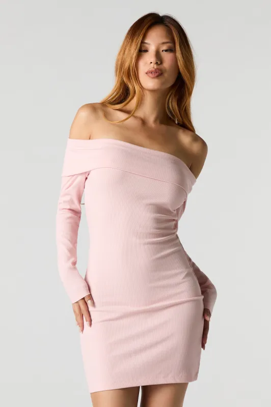Ribbed Off Shoulder Long Sleeve Mini Dress sold by Charlotte Russe