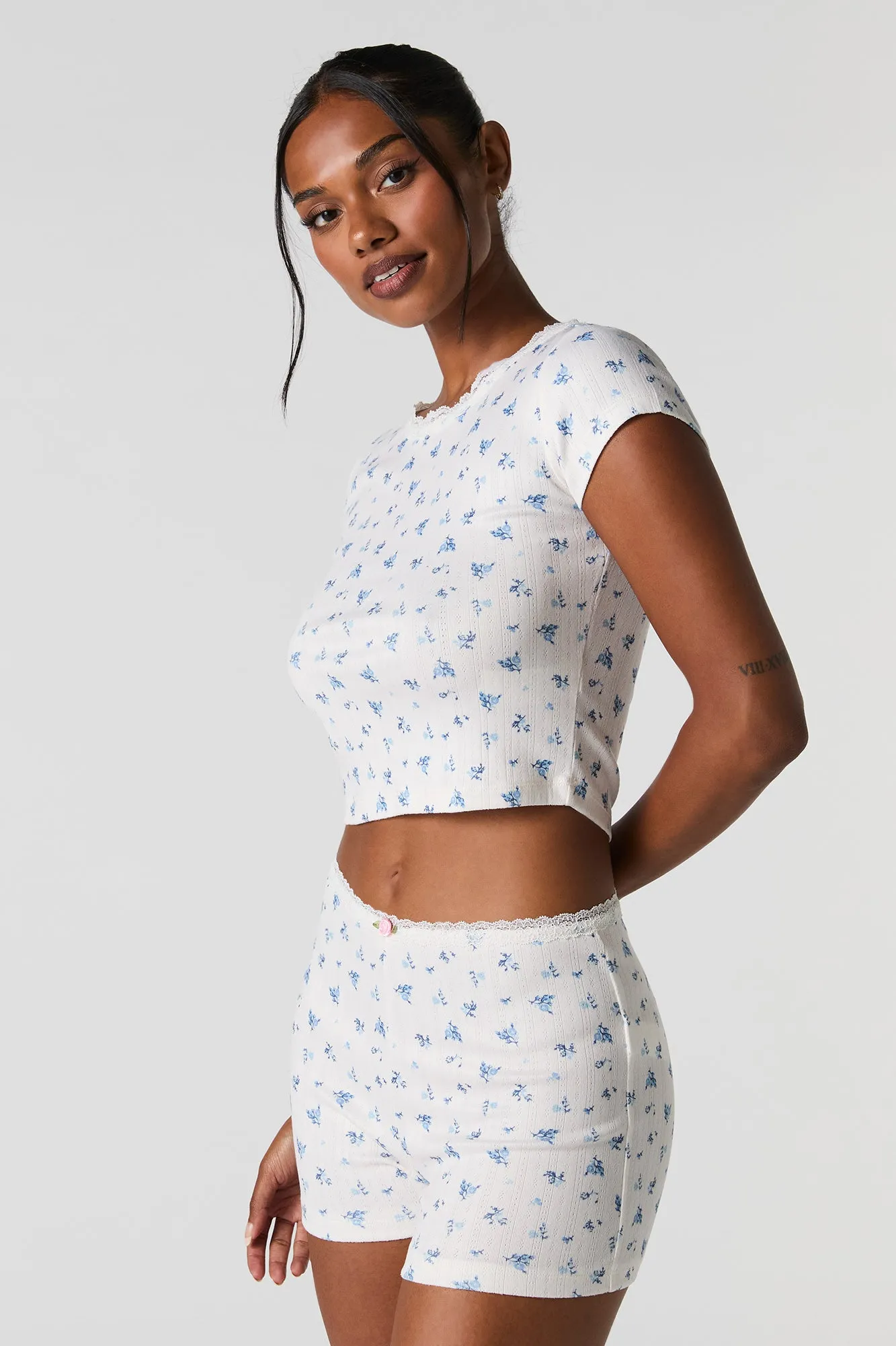 Printed Pointelle Knit 2 Piece Pajama Set sold by Charlotte Russe