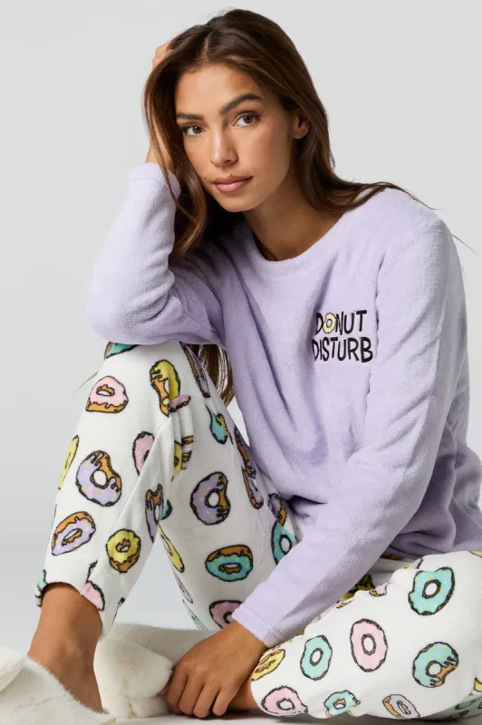 Plush Long Sleeve Top and Pant 2 Piece Pajama Set sold by Charlotte Russe