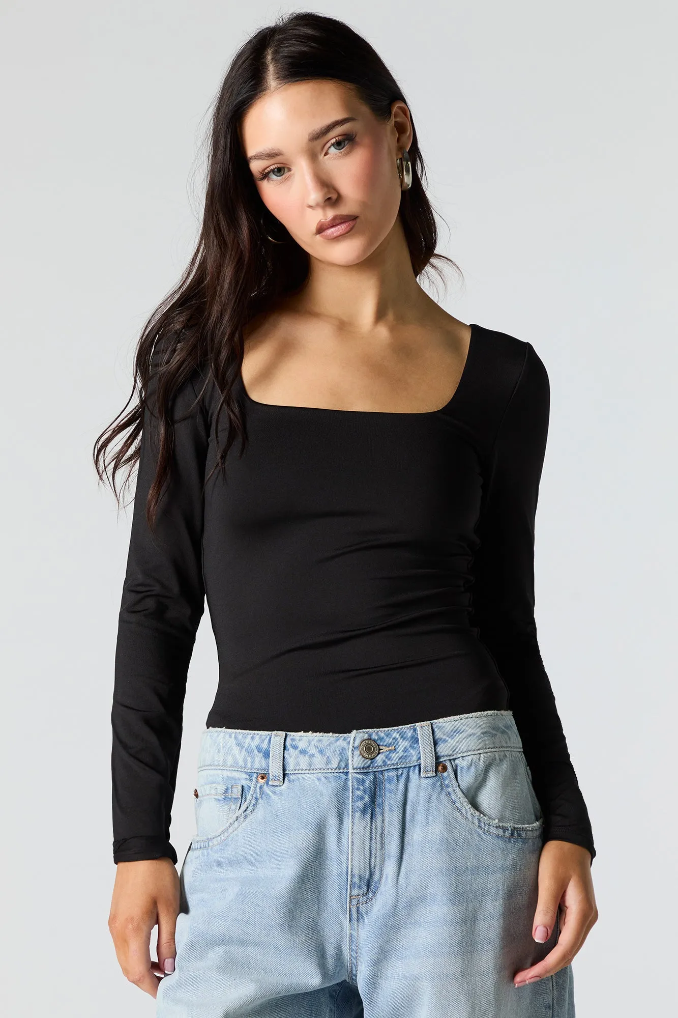 Contour Square Neck Long Sleeve Bodysuit sold by Charlotte Russe product image thumbnail 5