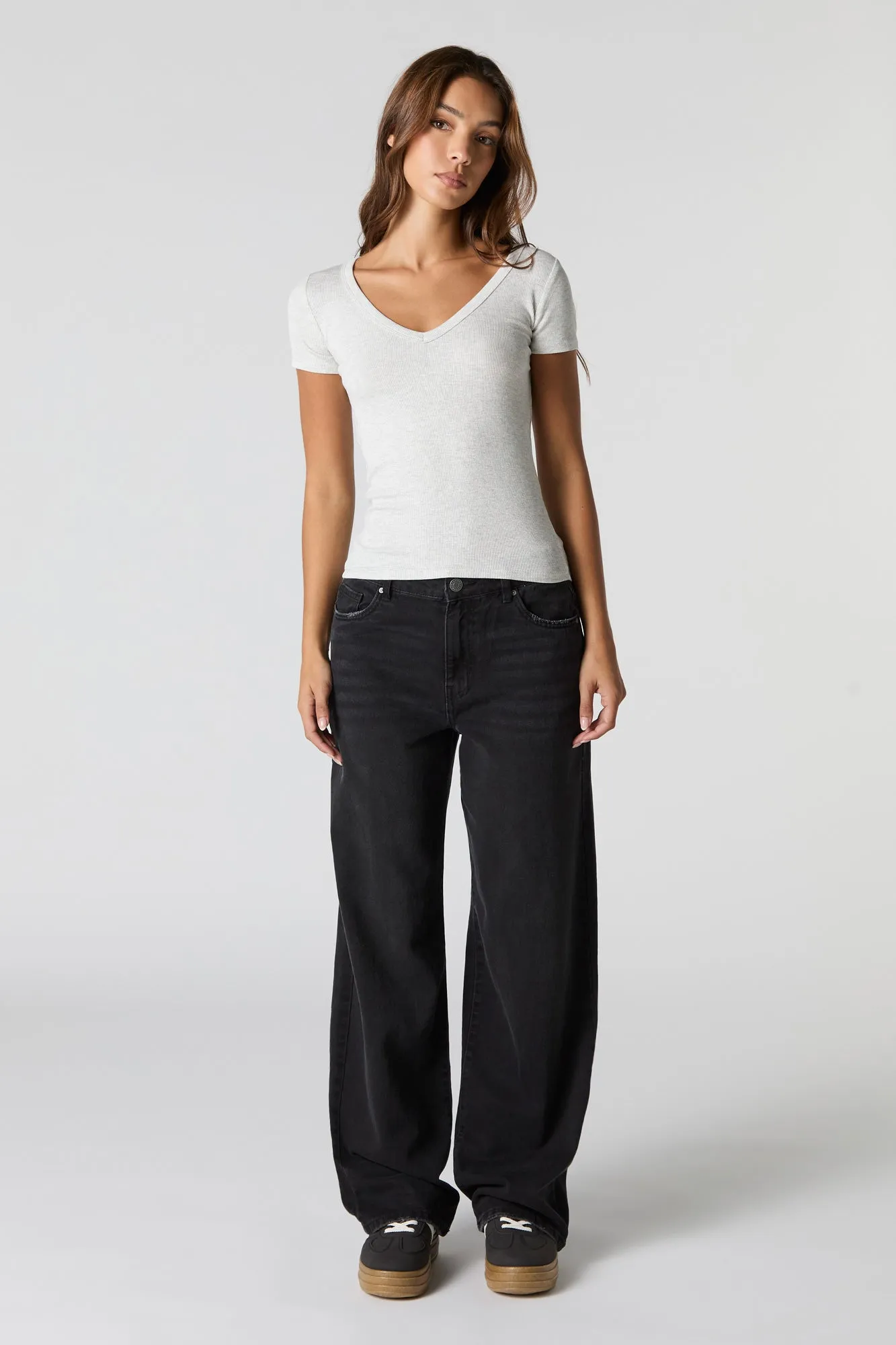 Ribbed V-Neck T-Shirt sold by Charlotte Russe product image thumbnail 3