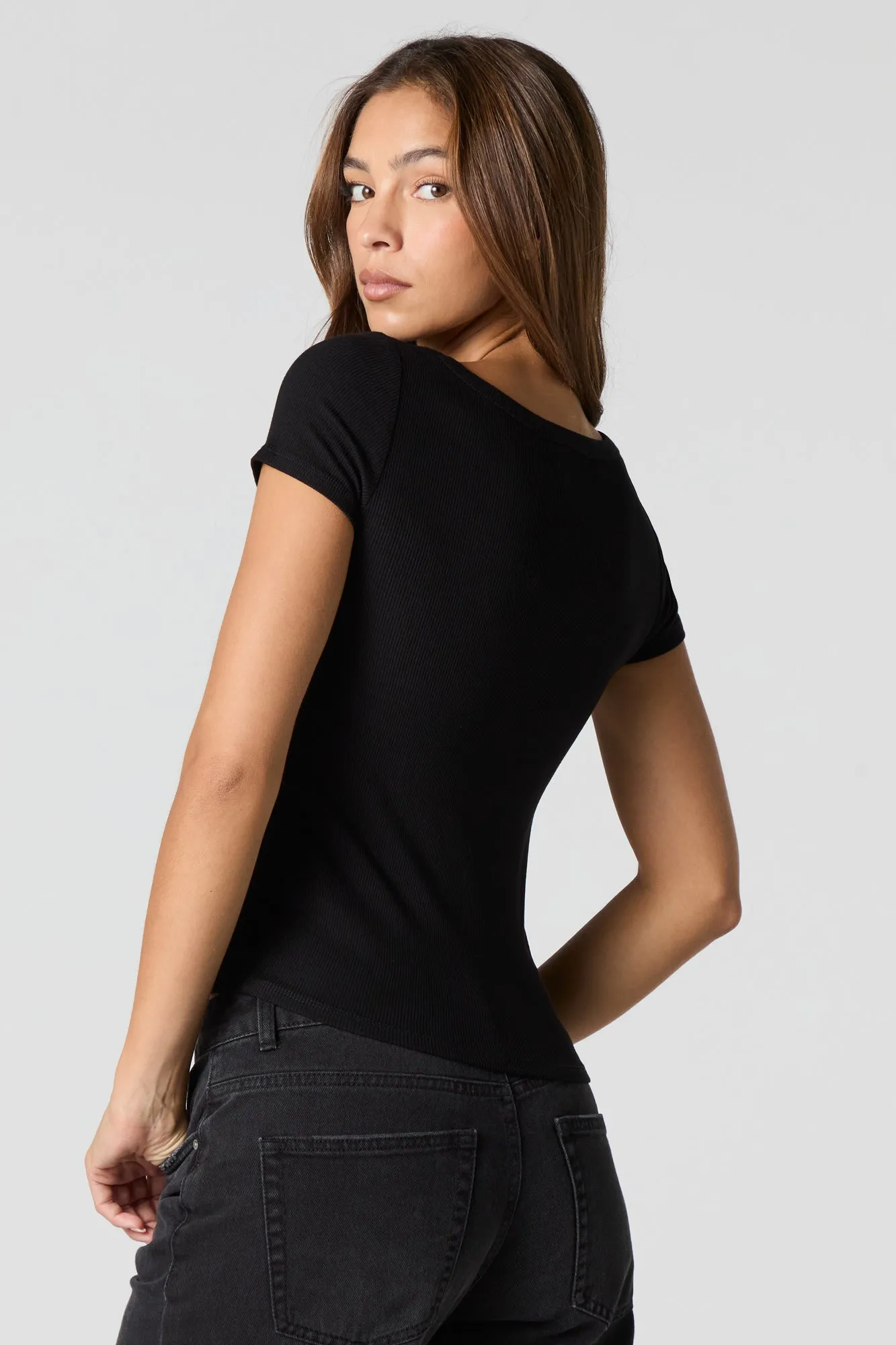 Ribbed V-Neck T-Shirt sold by Charlotte Russe product image thumbnail 5