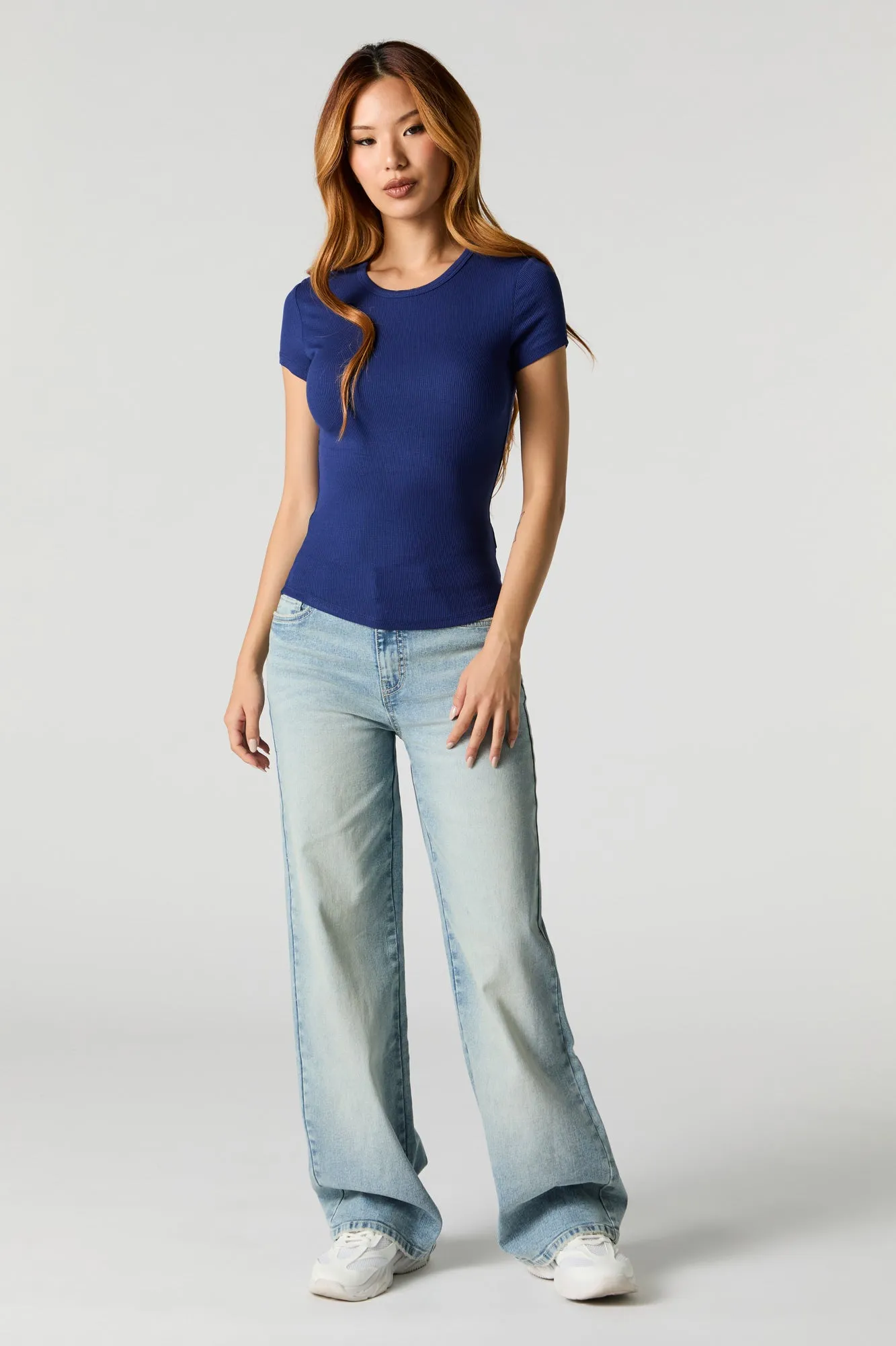 Ribbed Curved Hem T-Shirt sold by Charlotte Russe product image thumbnail 3
