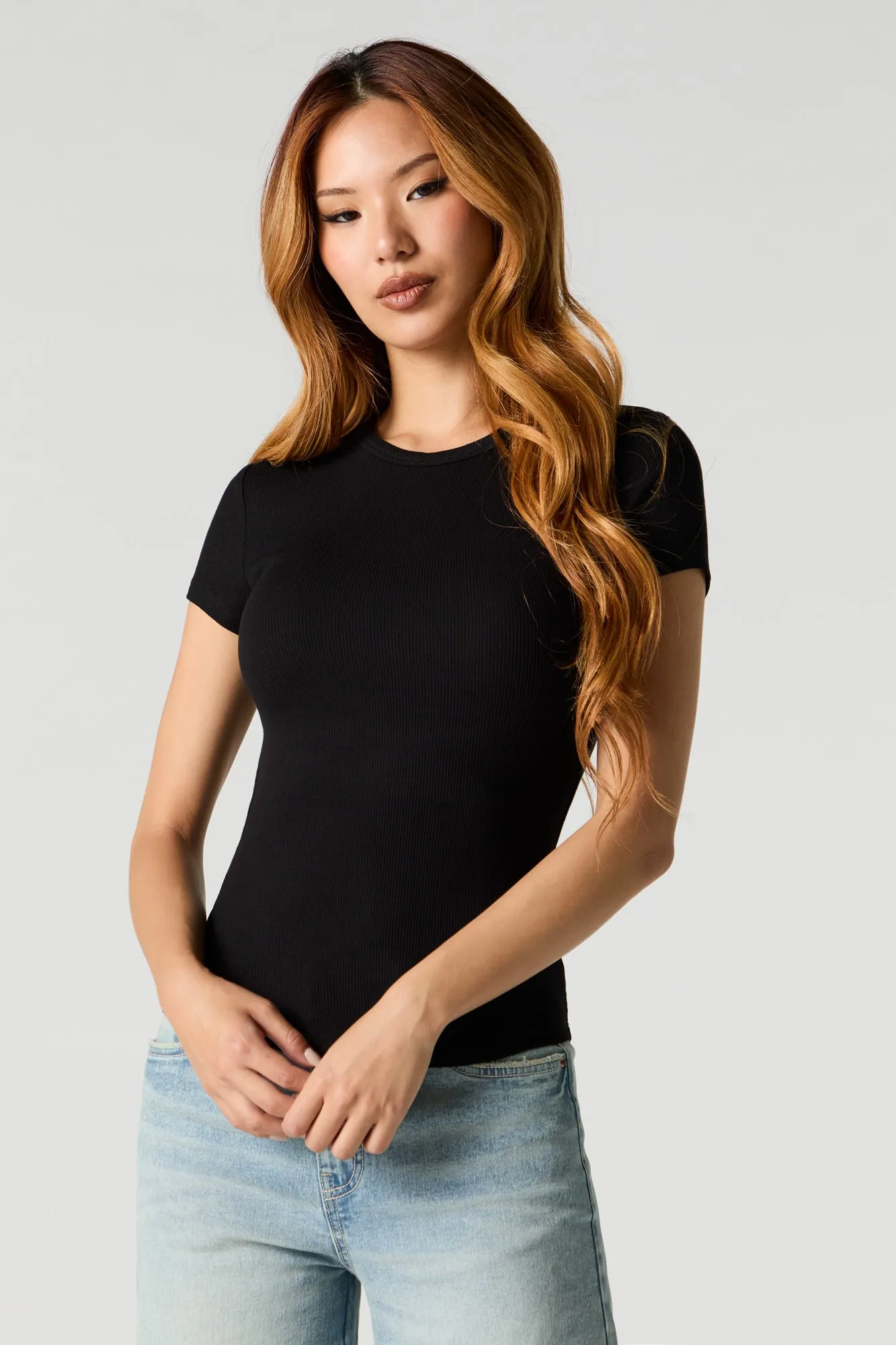 Ribbed Curved Hem T-Shirt sold by Charlotte Russe product image thumbnail 5