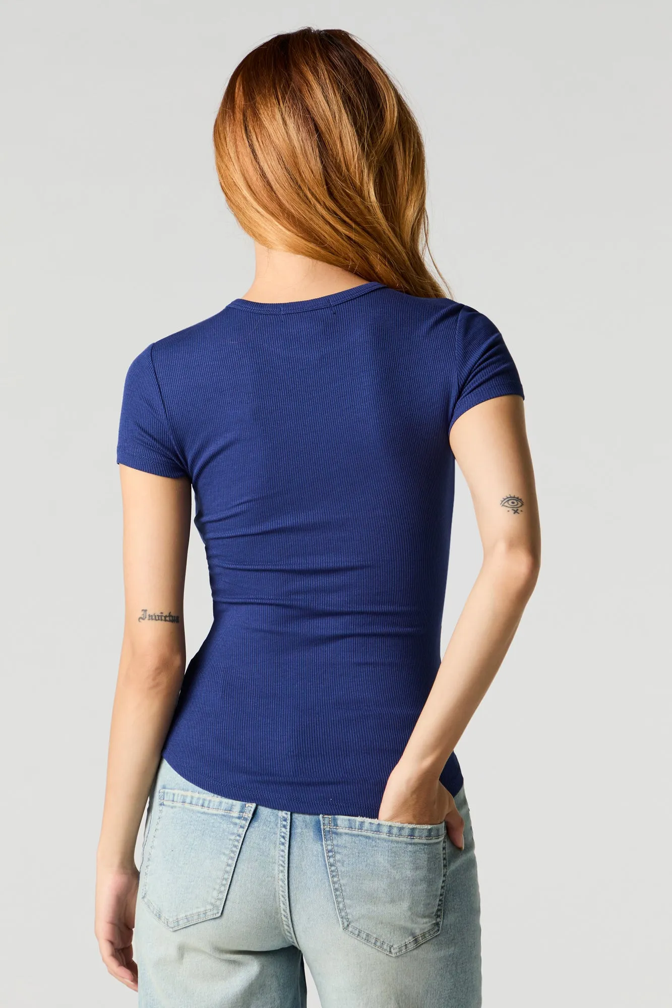 Ribbed Curved Hem T-Shirt sold by Charlotte Russe product image thumbnail 2