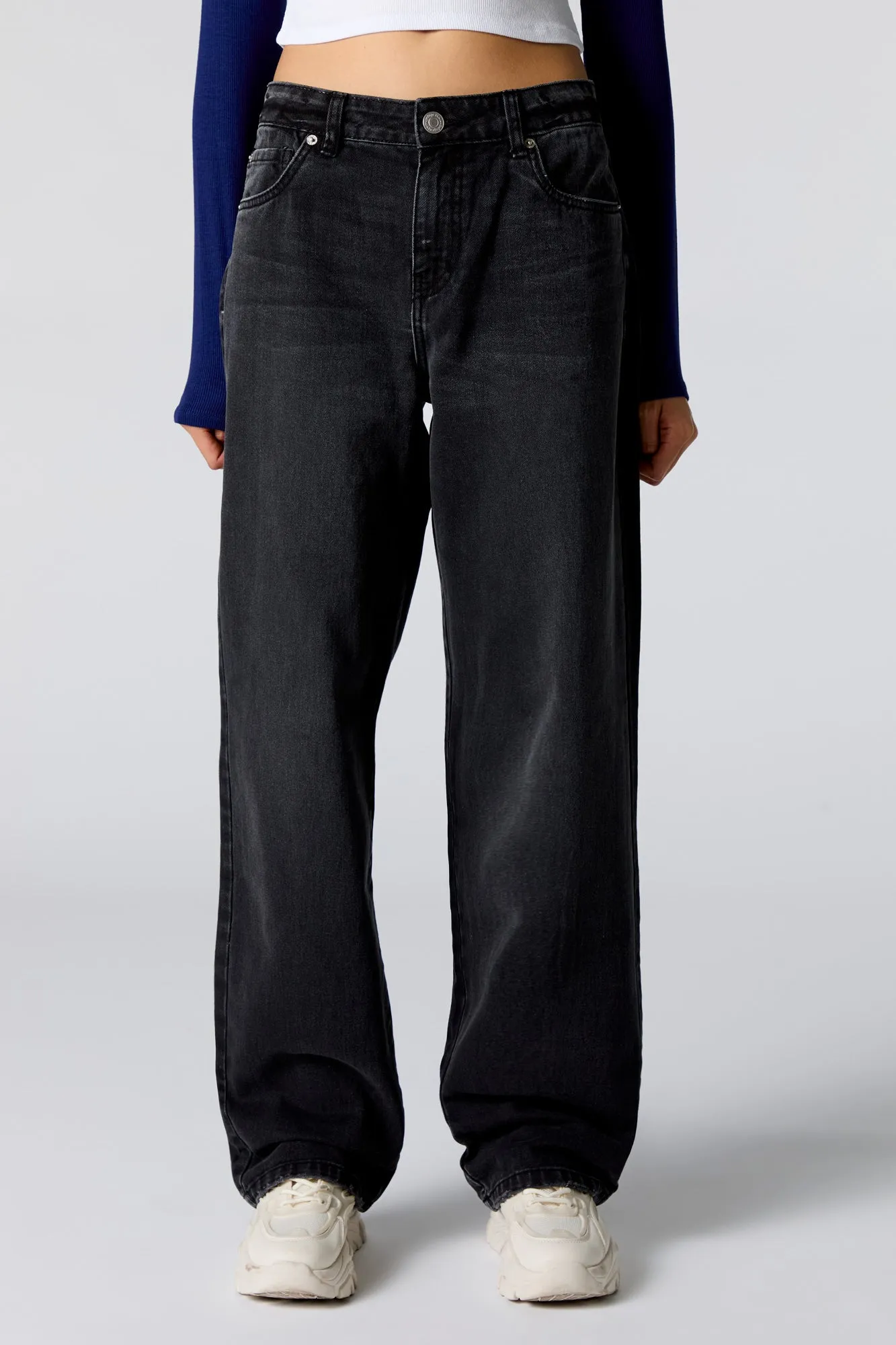 Black Wash Slouchy Straight Leg Jean sold by Charlotte Russe product image thumbnail 2