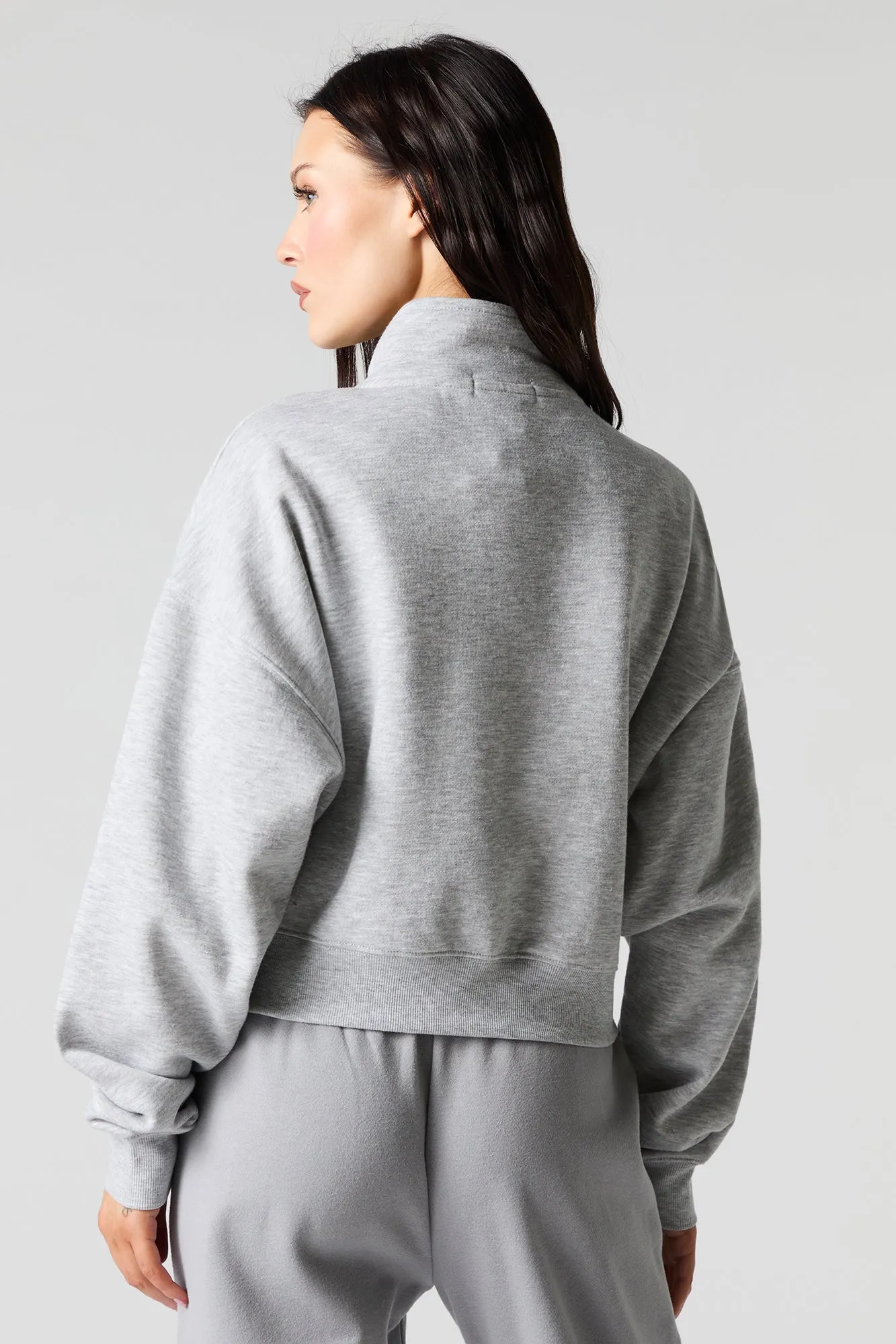 City Twill Embroidered Quarter Zip Fleece Sweatshirt sold by Charlotte Russe product image thumbnail 2