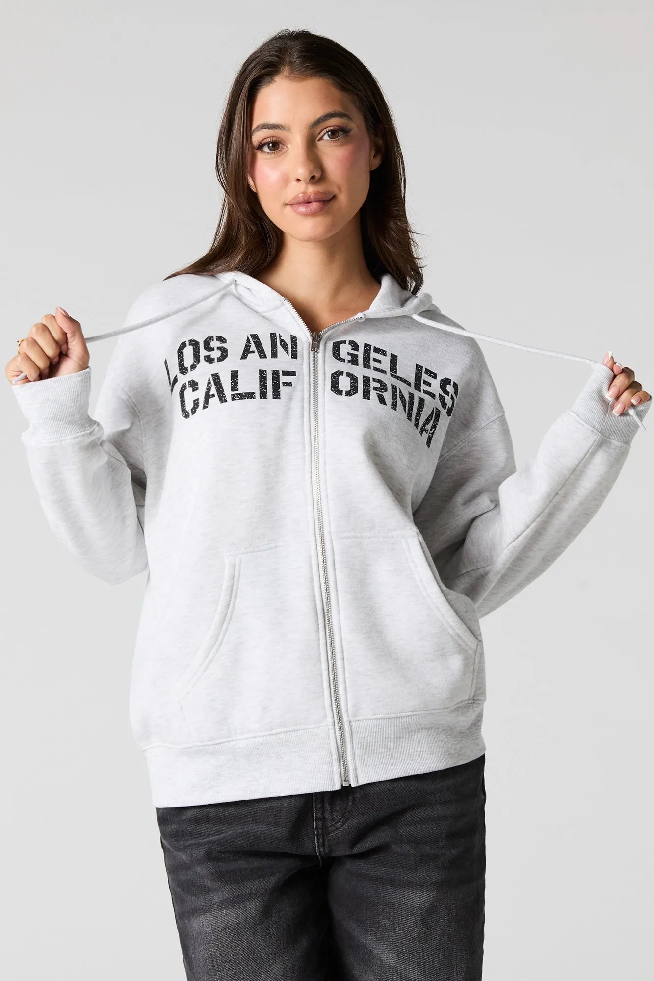 Graphic Fleece Zip-Up Hoodie sold by Charlotte Russe product image thumbnail 2