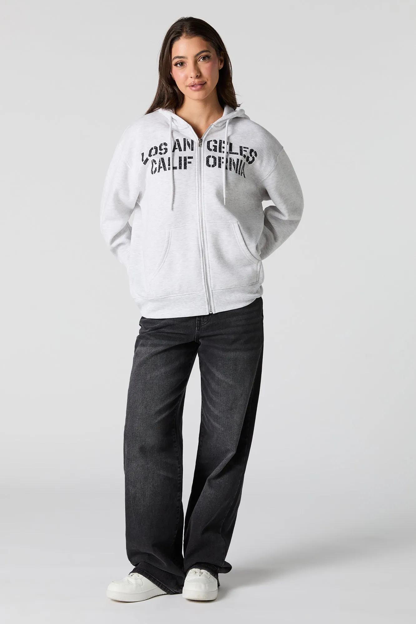Graphic Fleece Zip-Up Hoodie sold by Charlotte Russe product image thumbnail 4