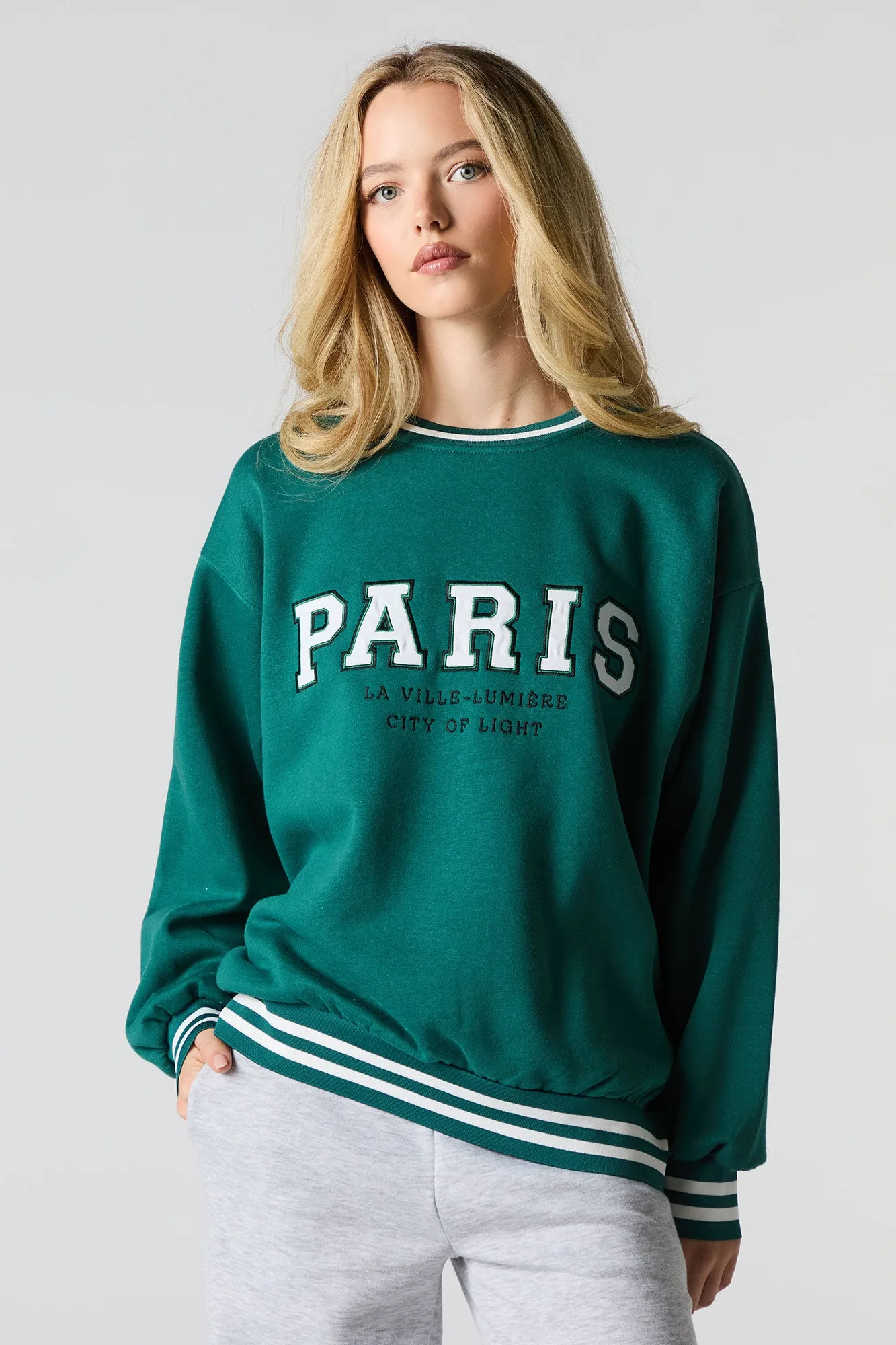 Oversized City Twill Embroidered Fleece Sweatshirt sold by Charlotte Russe product image thumbnail 4