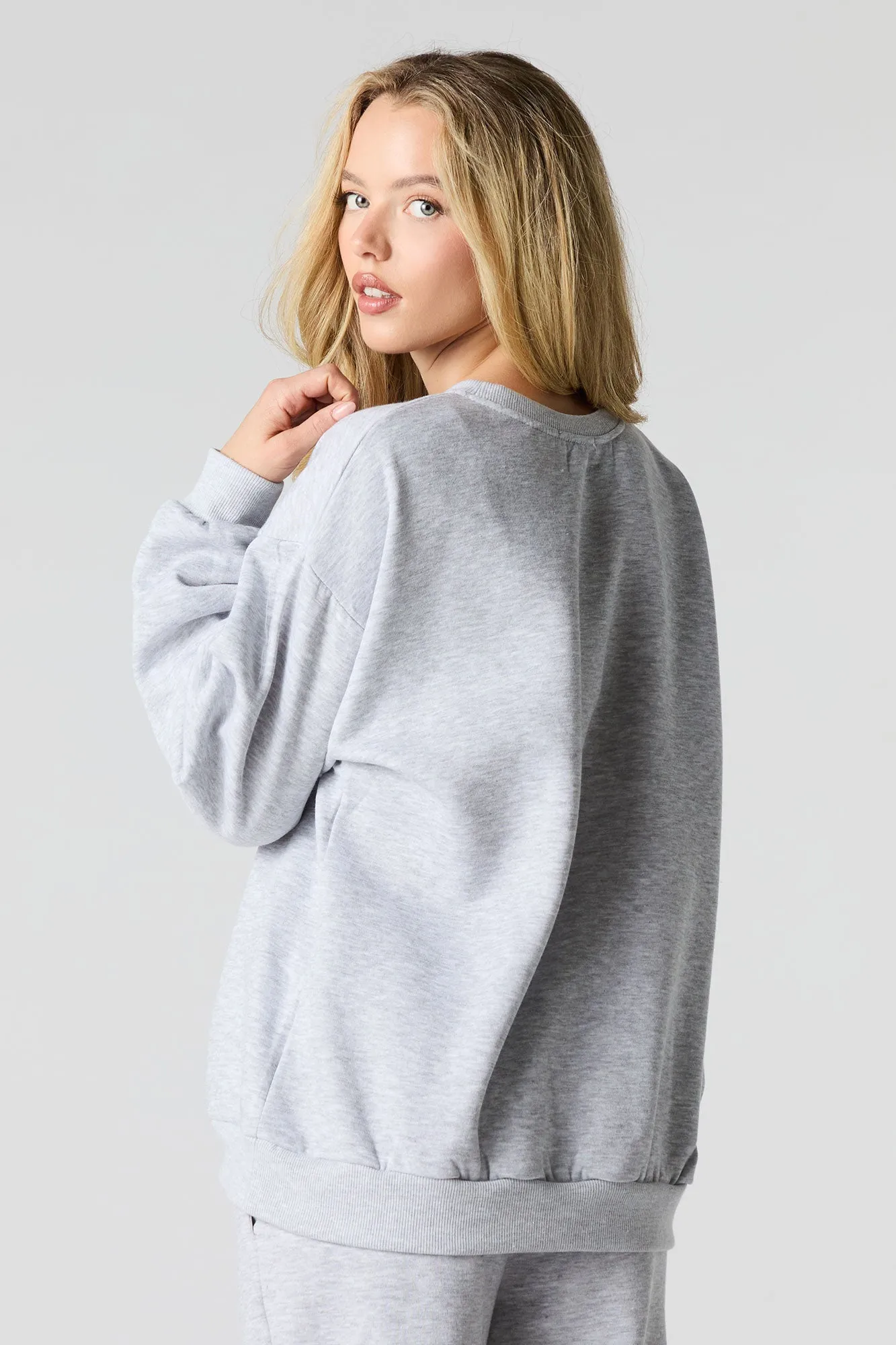 Oversized Cutesy Graphic Rhinestone Fleece Sweatshirt sold by Charlotte Russe product image thumbnail 2