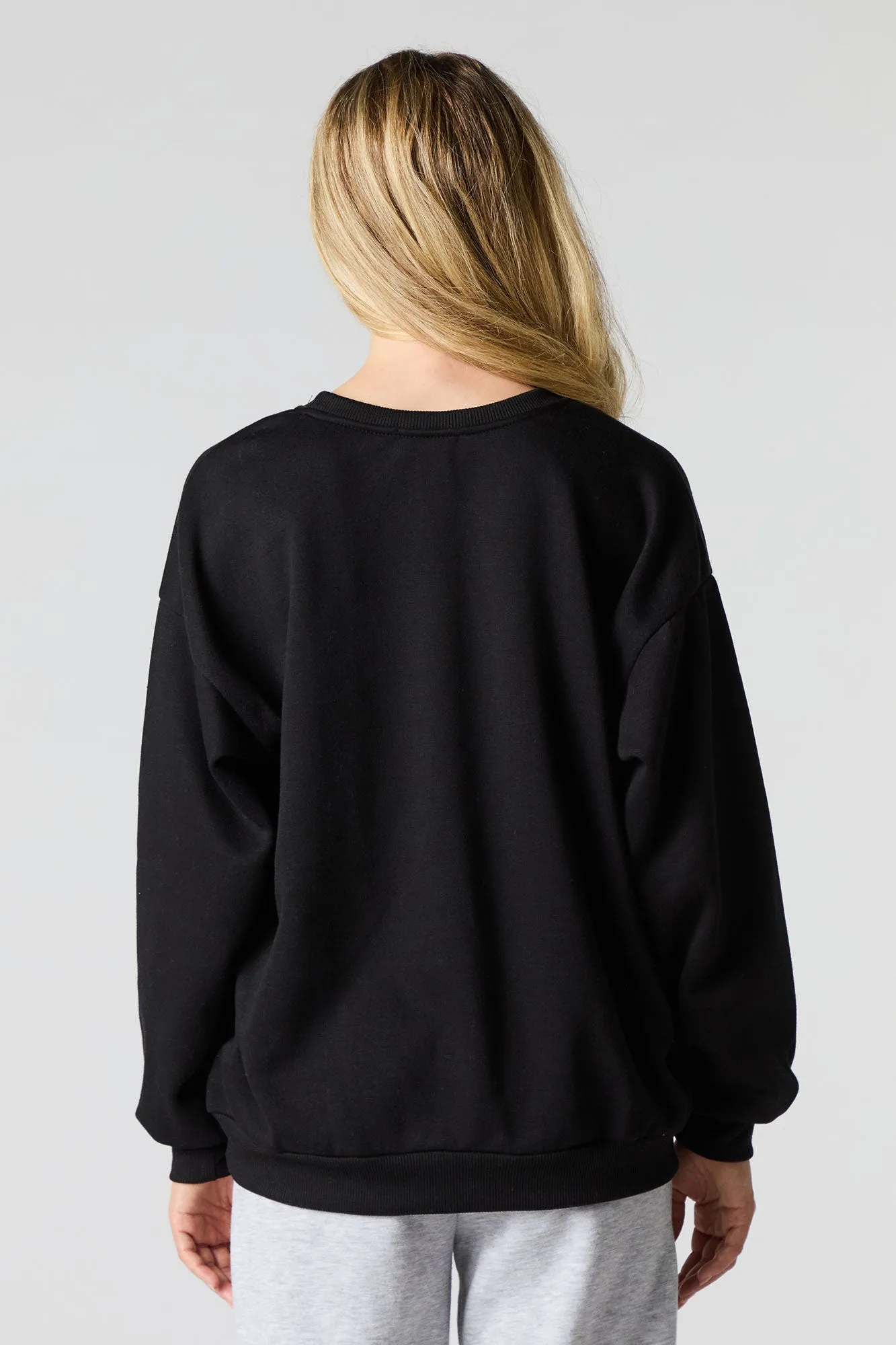 Oversized Cutesy Graphic Rhinestone Fleece Sweatshirt sold by Charlotte Russe product image thumbnail 5