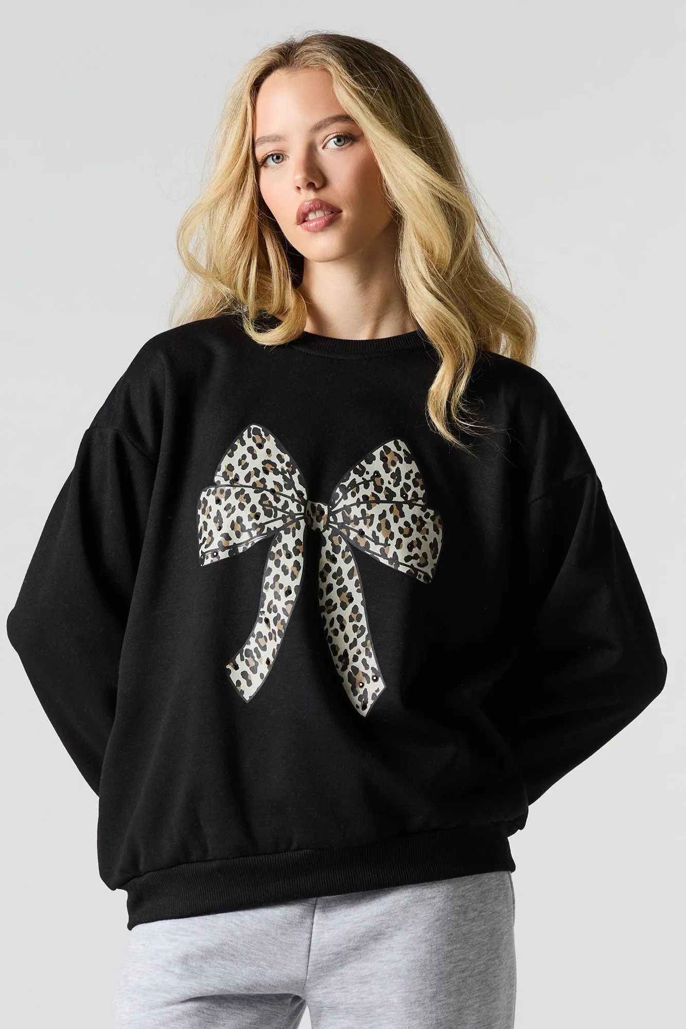 Oversized Cutesy Graphic Rhinestone Fleece Sweatshirt sold by Charlotte Russe product image thumbnail 4